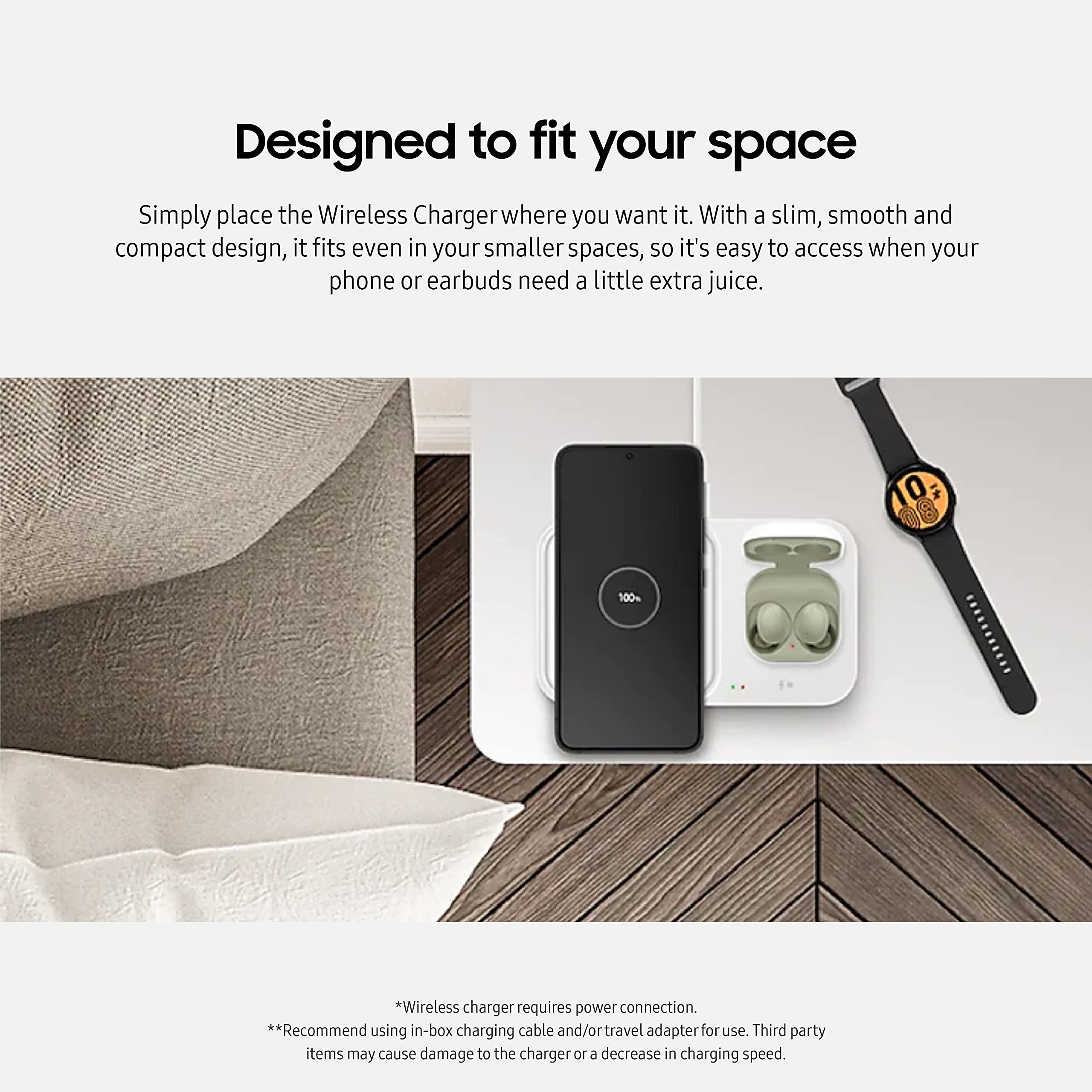 Samsung 15W Wireless Charger Duo W/Usb C Cable, Charge 2 Devices At Once, Cordless Super Fast Charging Pad For Galaxy Phones And