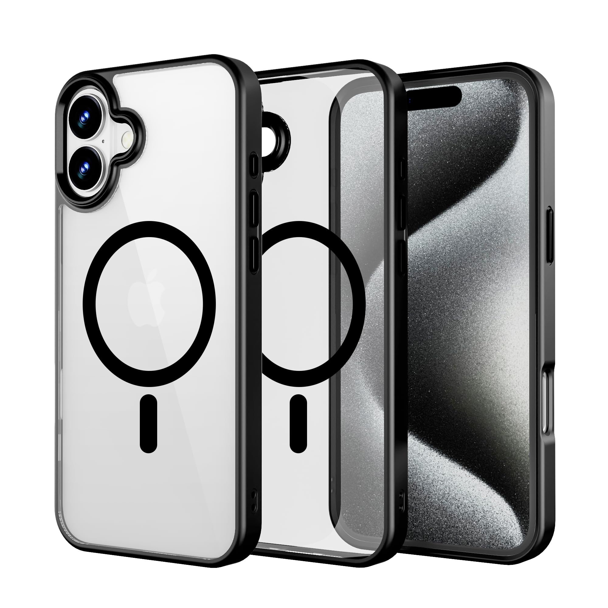 Pinlisheng 2024 Magnetic For Phone 16 Plus Case,Shockproof Clear Hard Back Slim Case,Black