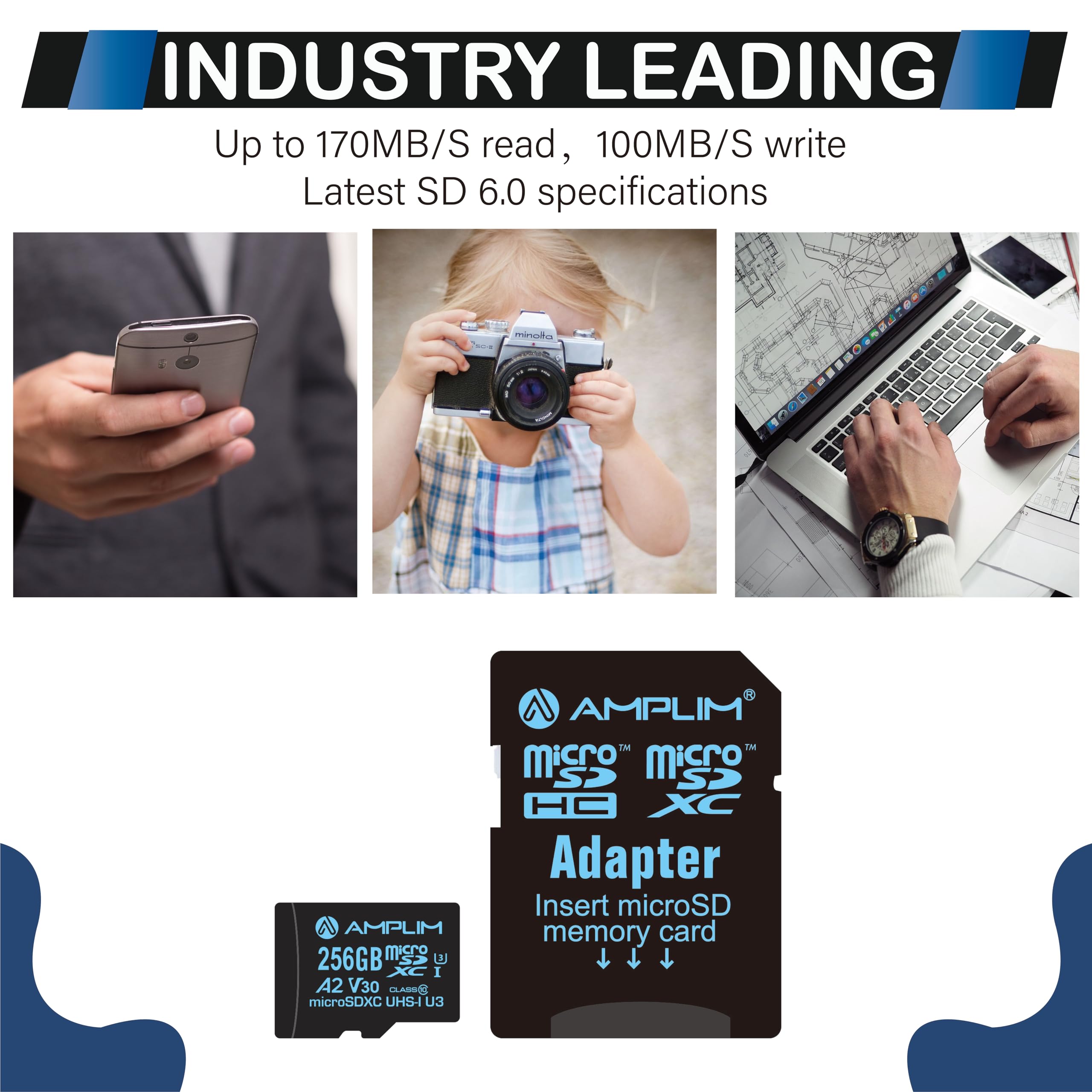 Amplim Micro Sd Card 256Gb | Microsd Memory Plus Adapter | Extreme High Speed 170Mb/S A2 Microsdxc U3 Class 10 V30 Uhs I For Nin