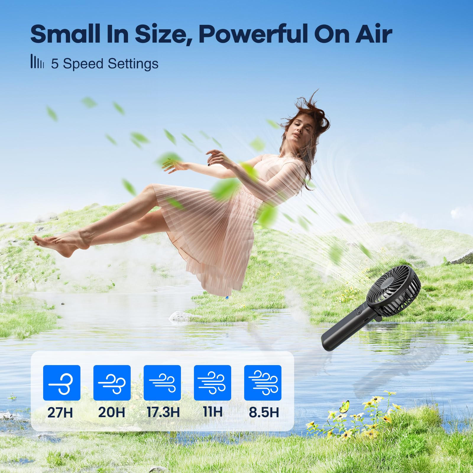Handfan 2024 Handheld Fan, 5 Speeds Strong Airflow Hand Fan [Max 27 Working Hours], 180 Foldable Compact Design Personal Fan Han