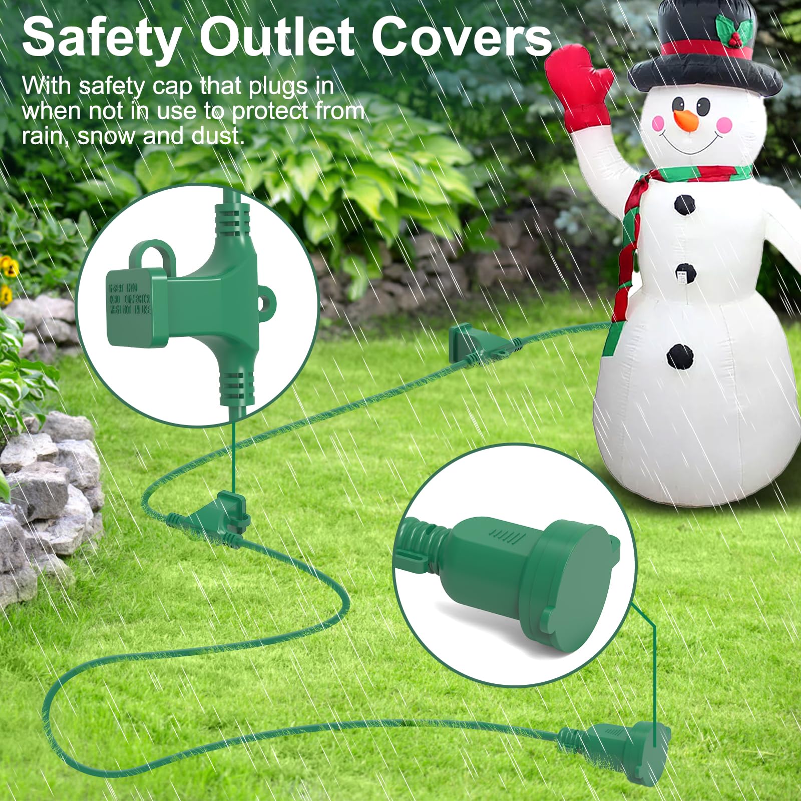 50Ft Long Green Extension Cord 3 Outlets For Christmas Inflatables Blow Ups Yard Outdoor Outside Decorations Extension Cords Wit