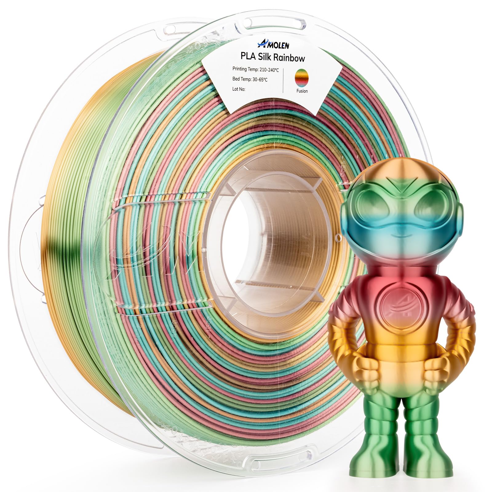 Amolen Silk Pla 3D Printer Filament, Shiny Multicolor Fusion Rainbow Pla Filament 1.75Mm, Gradient Color Change Pla 3D Printing