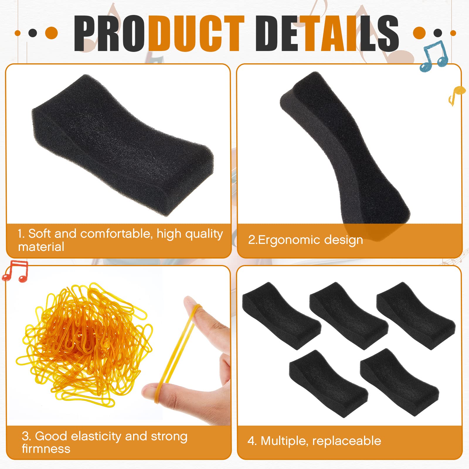 5 Pcs Violin Shoulder Rest Soft Foam Violin Shoulder Pad Violin Shoulder Pillow Violin Shoulder Chin Rests With 100 Yellow Rubbe
