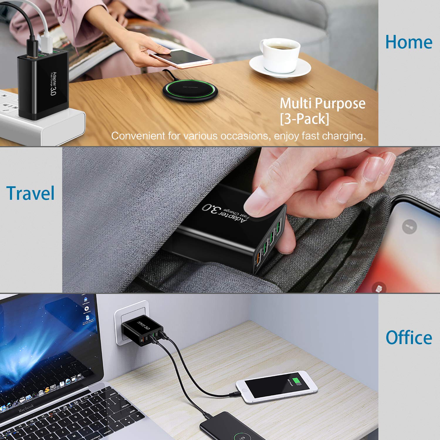 Fast Charging 30 Wall Charger, 4 Ports Usb Wall Charger, Iseekerkit 30 Usb Charger With Fast Usb Adaptive Adapter Block Compatib