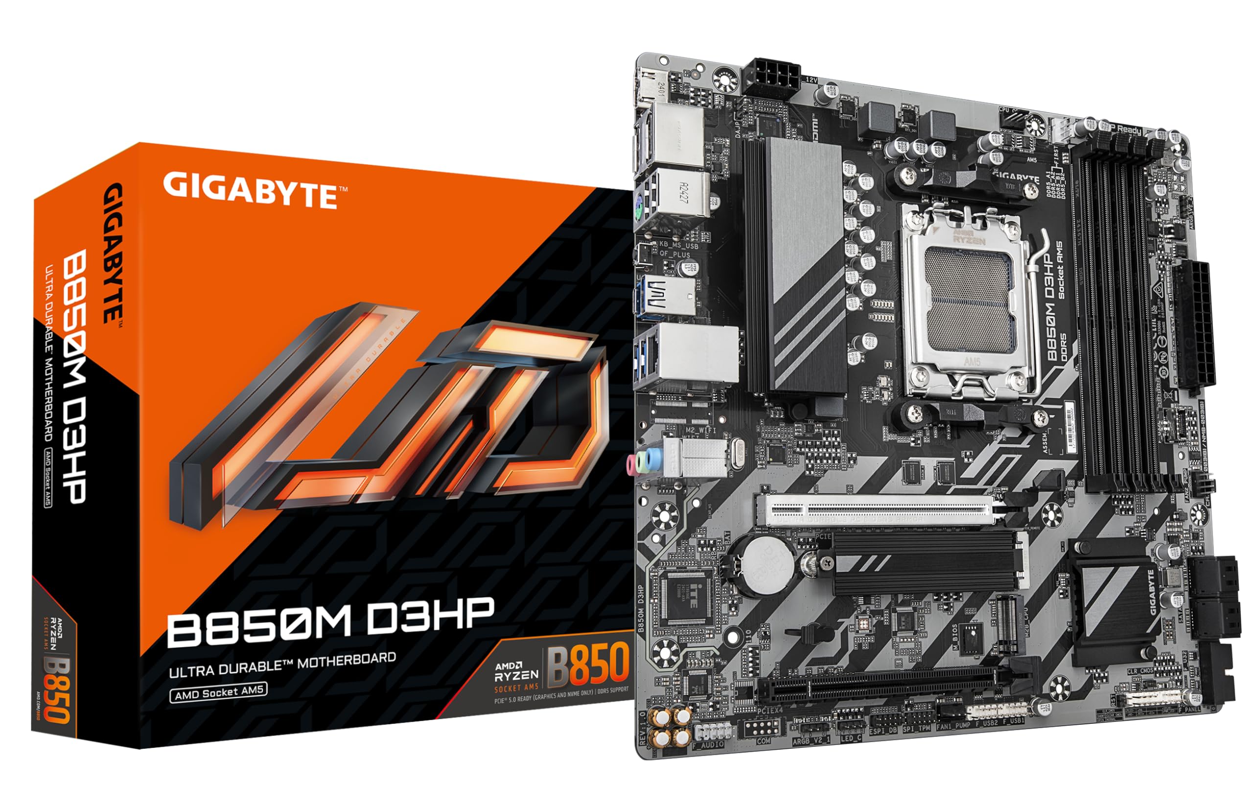GIGABYTE B850M D3HP Motherboard - AMD Ryzen 9000 Series CPUs, 5+2+2 Phases Digital VRM, up to 8200MHz DDR5 (OC), 1xPCIe 5.0 + 1x