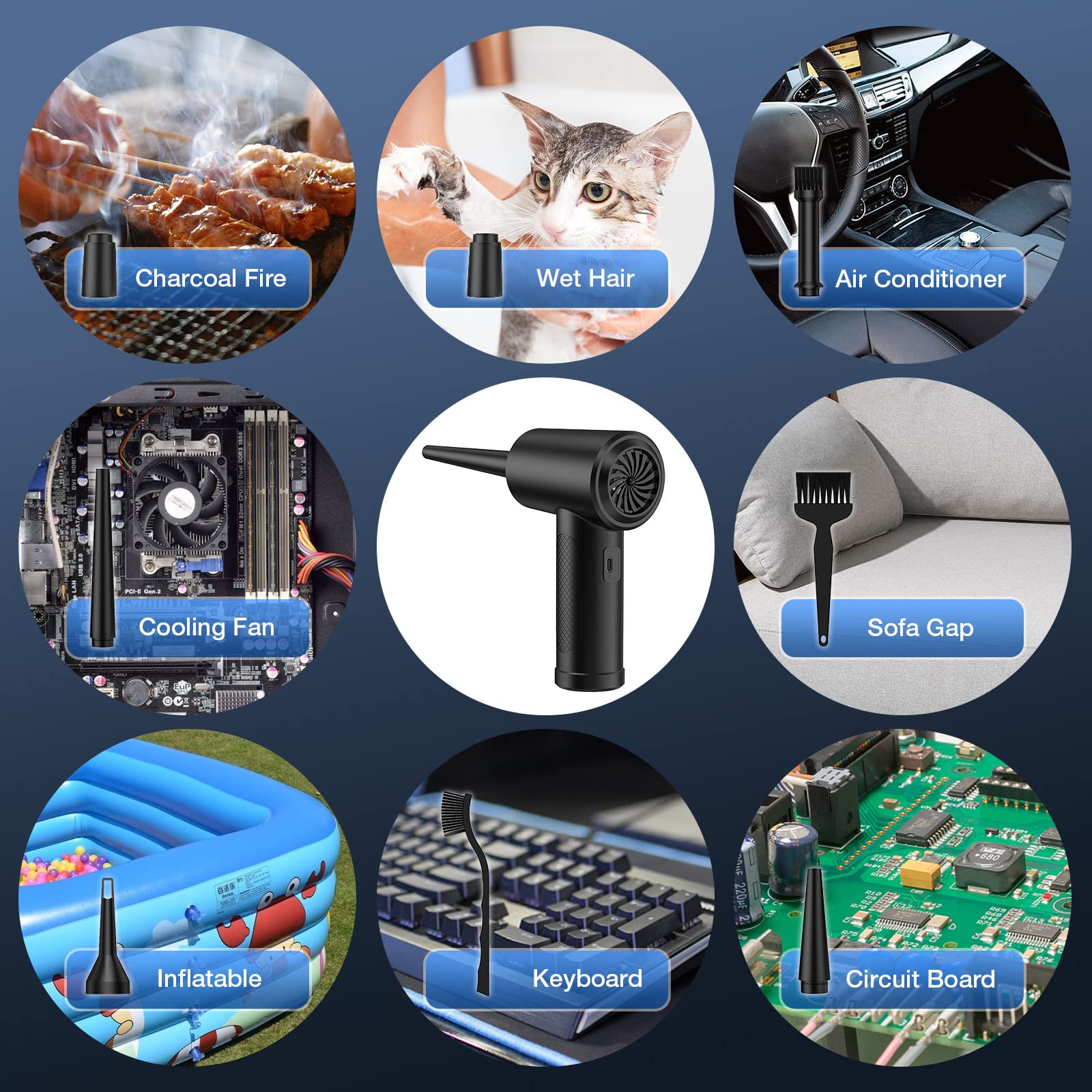 Compressed Air Duster, 3 Gear To 51000Rpm Cordless Electric Air Duster, 6000Mah Rechargeable Air Blower With Led Light For Lapto