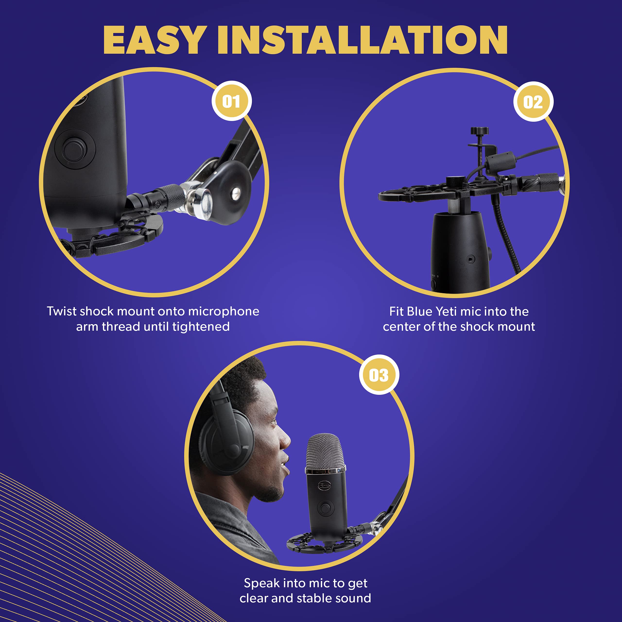 Auphonix Pro Microphone Shock Mount - Mic Holder Compatible W/Blue Yeti, Snowball & Pro Microphones