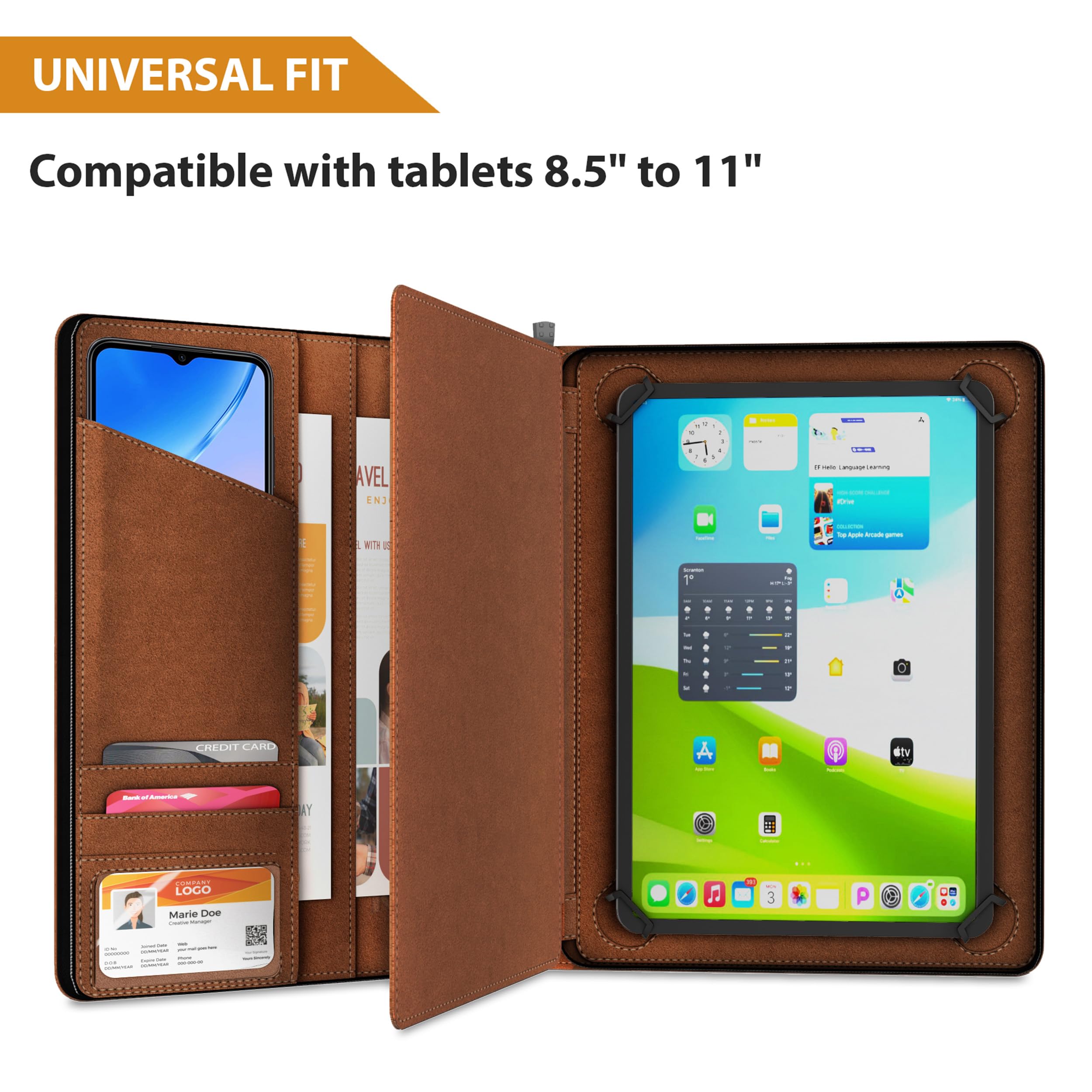 Khomo Universal Padfolio Case   Portfolio Organizer For Tablet 8.5 Up To 11 Inch  Pu Leather Notebook Pad Holder Folder For Ipad
