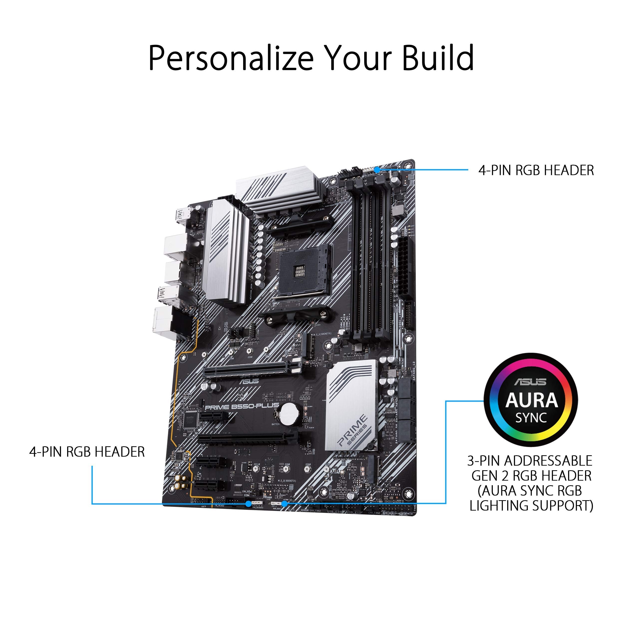 Asus Prime B550 Plus Amd Am4 Zen 3 Ryzen 5000 & 3Rd Gen Ryzen Atx Motherboard (Pcie 4.0, Ecc Memory, 1Gb Lan, Hdmi 2.1, Displayp