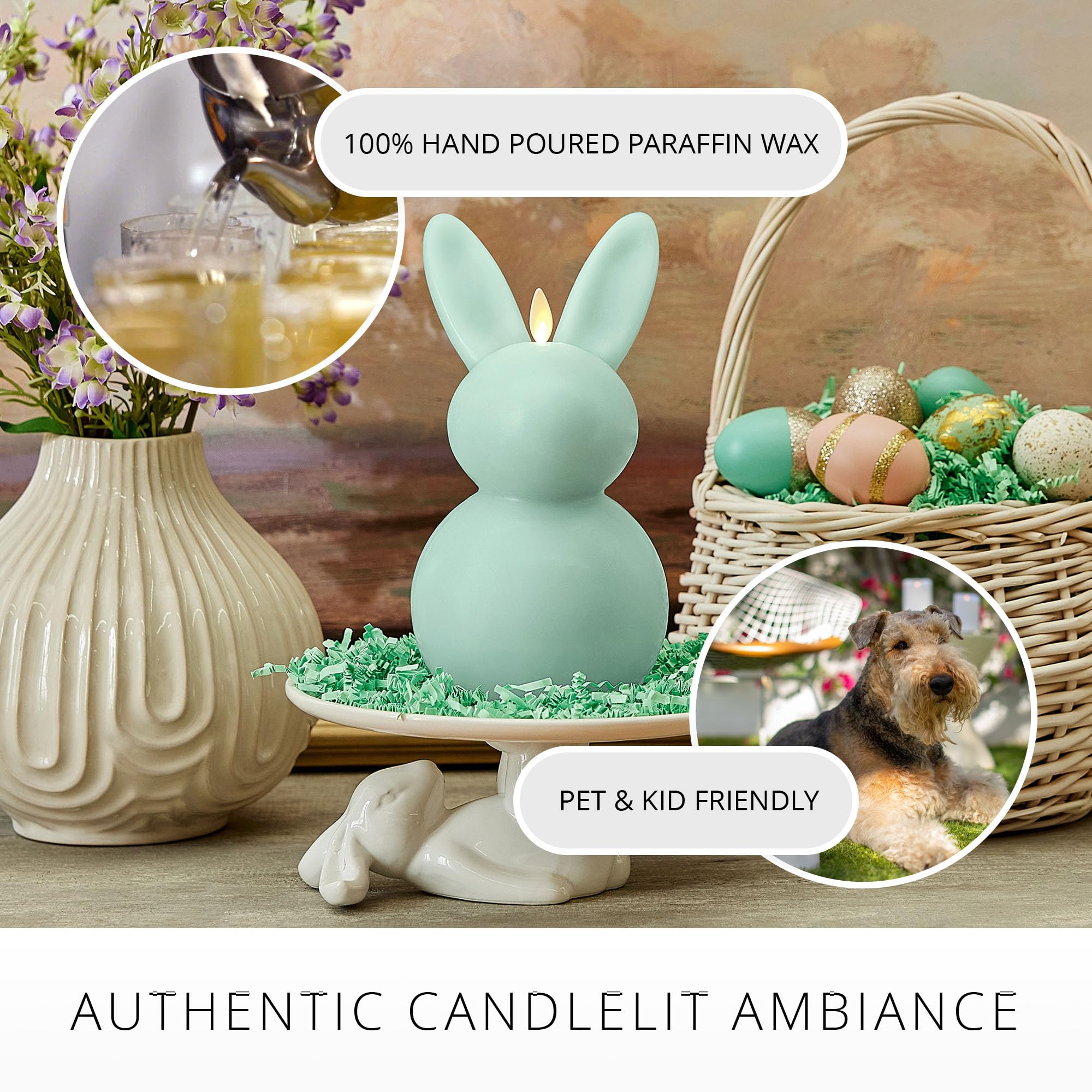 Luminara Easter Bunny Candle  Fresh Mint 4.5'' X 4.5'' X 8.5''  Flameless Real Flame Holiday Inspired Decor  Aa Batteries  Flick