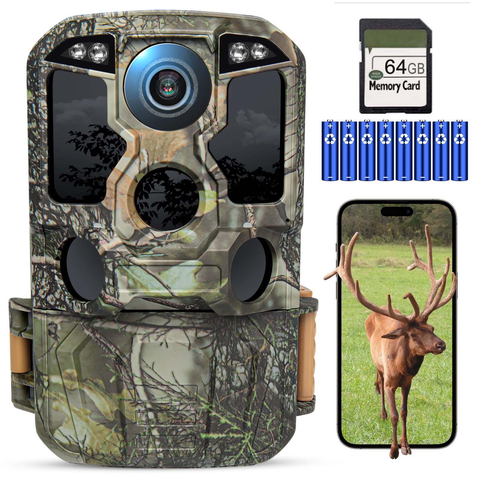 Kjk Trail Camera Wifi 8K 84Mp With 64Gb Memory Card, Game Camera With Night Vision, 0.05S Trigger Motion Activated, Ip67 Waterpr