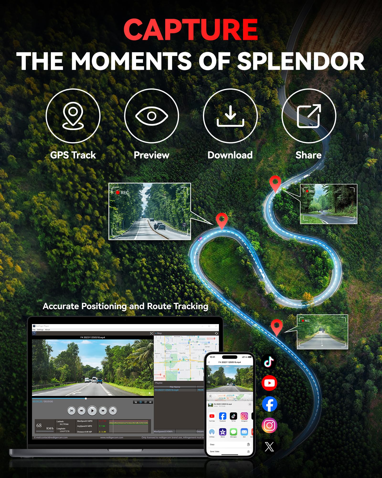Redtiger F4 4K Dash Cam Front, 2.2 Inch Mini Car Camera, 2160P Uhd Touch Screen, Voice Control, Included 32Gb Card, Night Vision
