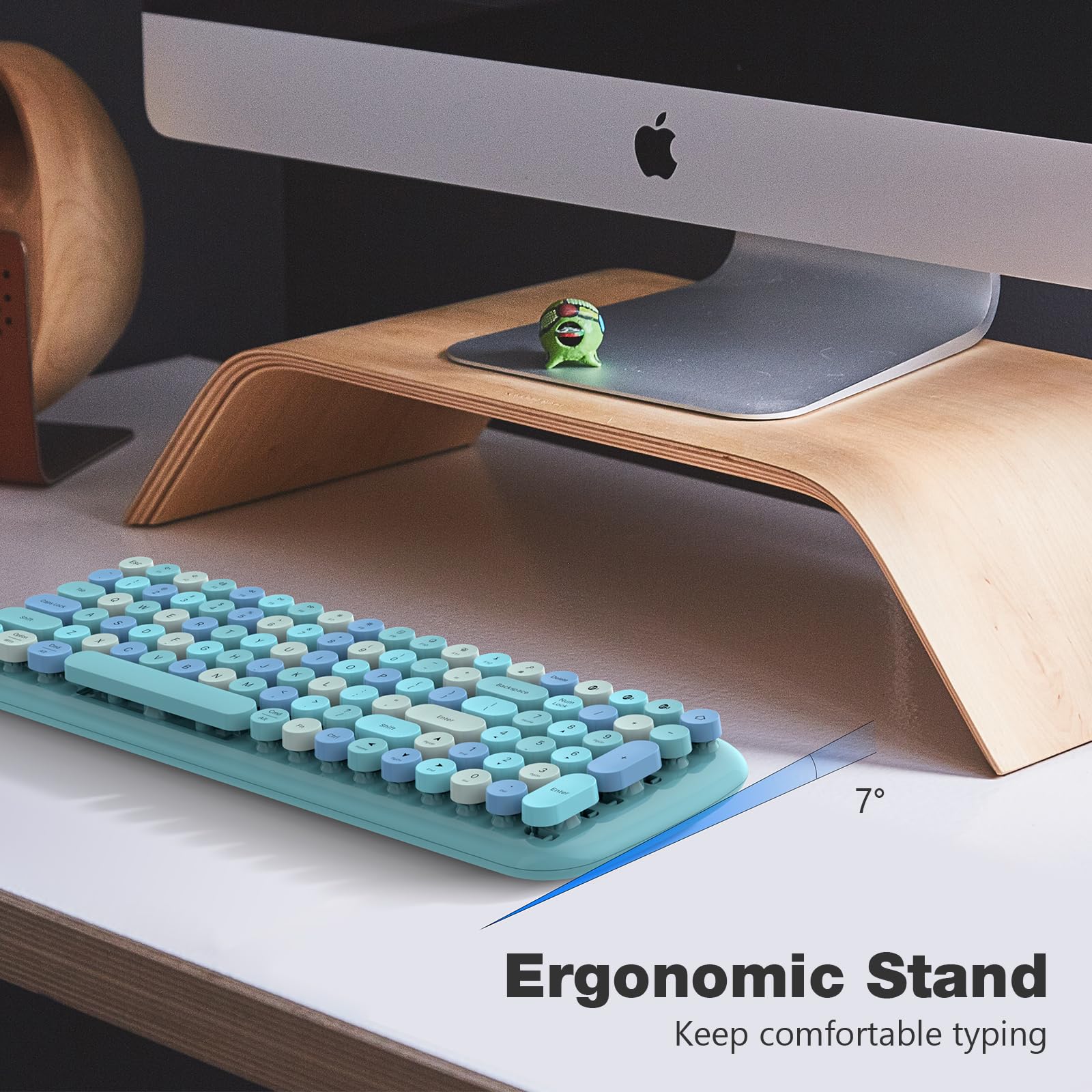 Knowsqt Bluetooth Keyboard   Blue Colorful Multi Device Wireless Typewriter Keyboards   Round Keycaps 100 Keys Cute Keyboard For