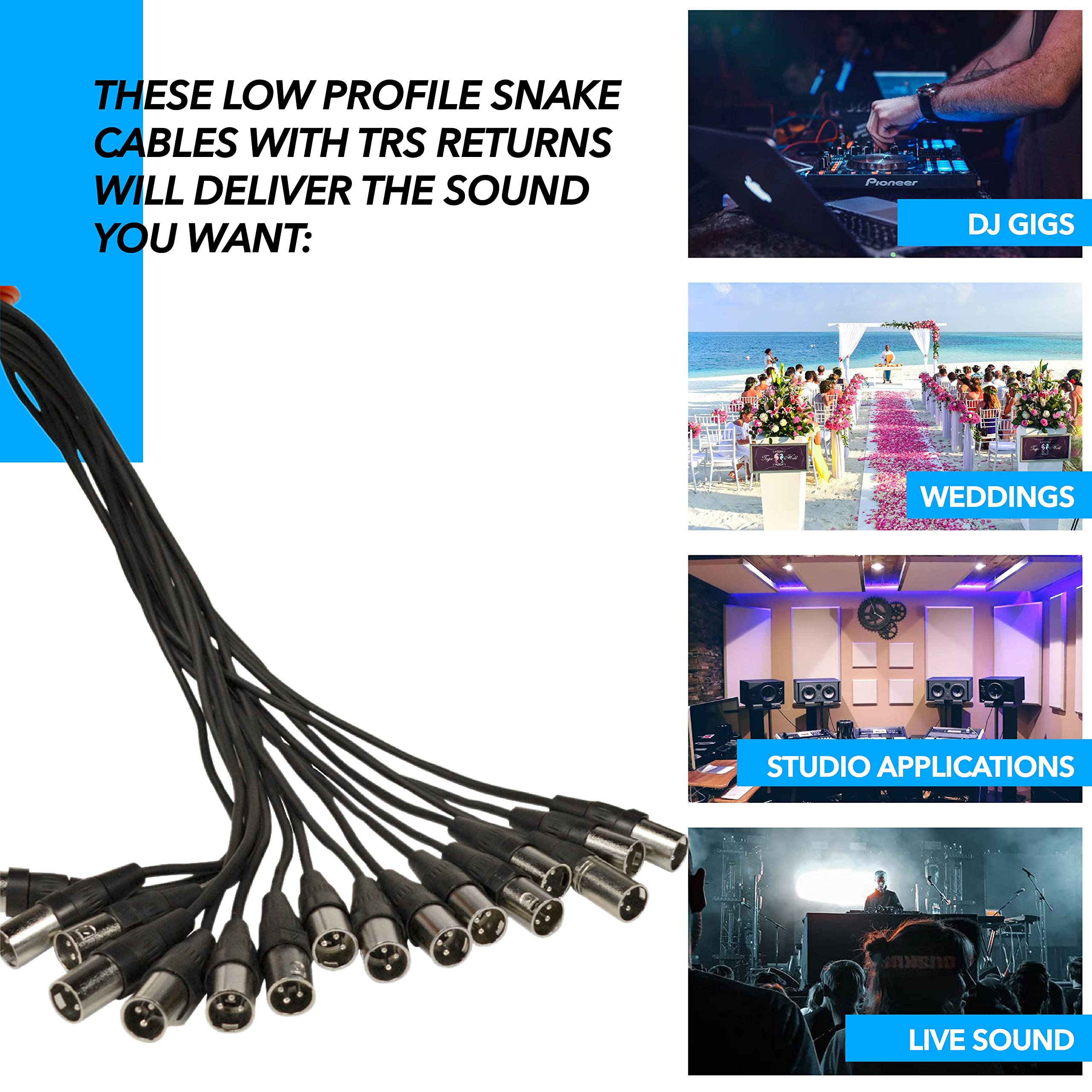 Seismic Audio - Sajlp-24X8X100-24 Channel 100 Foot Xlr Low Profile Snake Cable With 8 Trs Returns - Circuit Board Snake For Reco