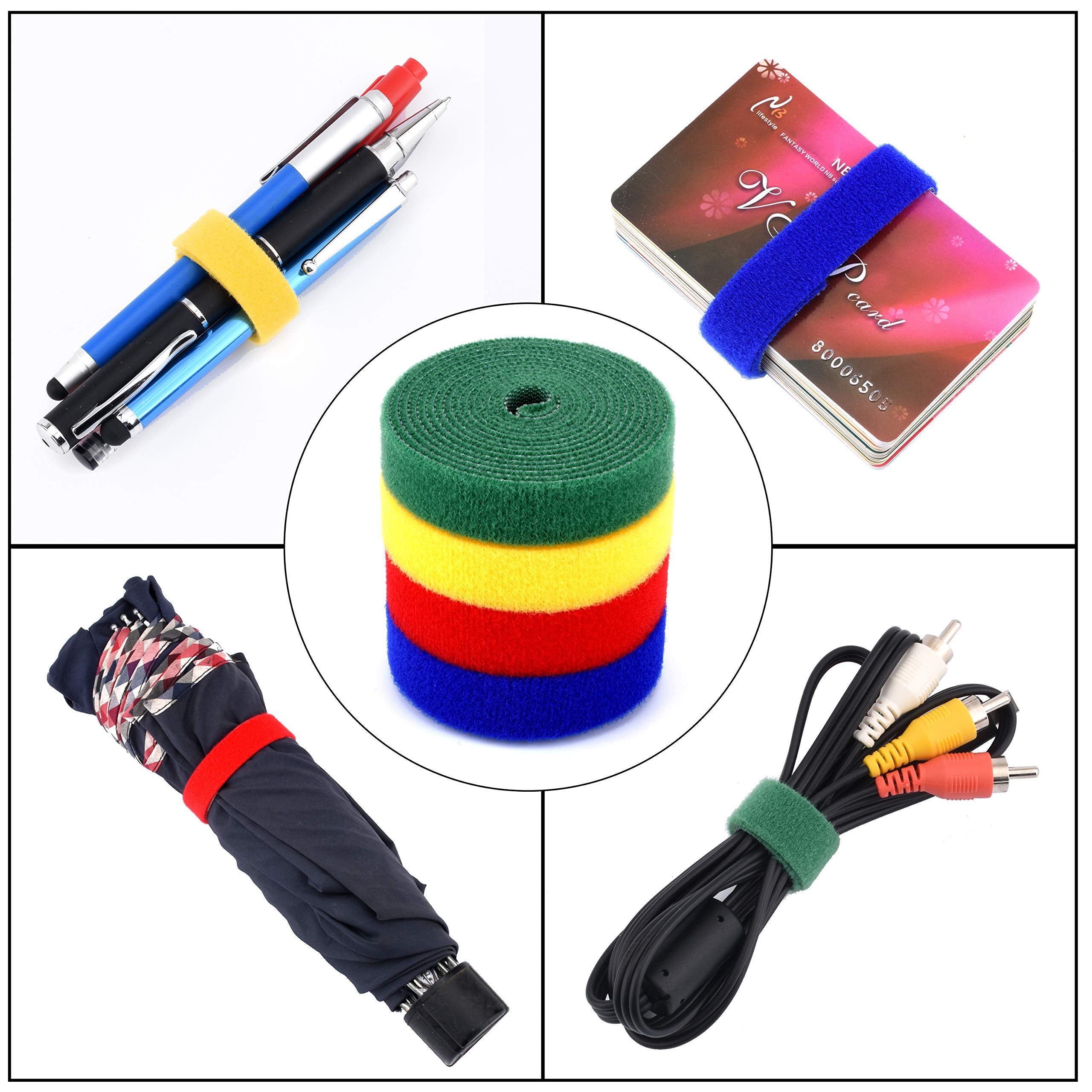 4 Roll Hook And Loop Reusable Fastening Nylon Cable Tie Wire Cord Straps Organizer By Wisdompro   Each 0.6 Inches Width, 6.6 Ft