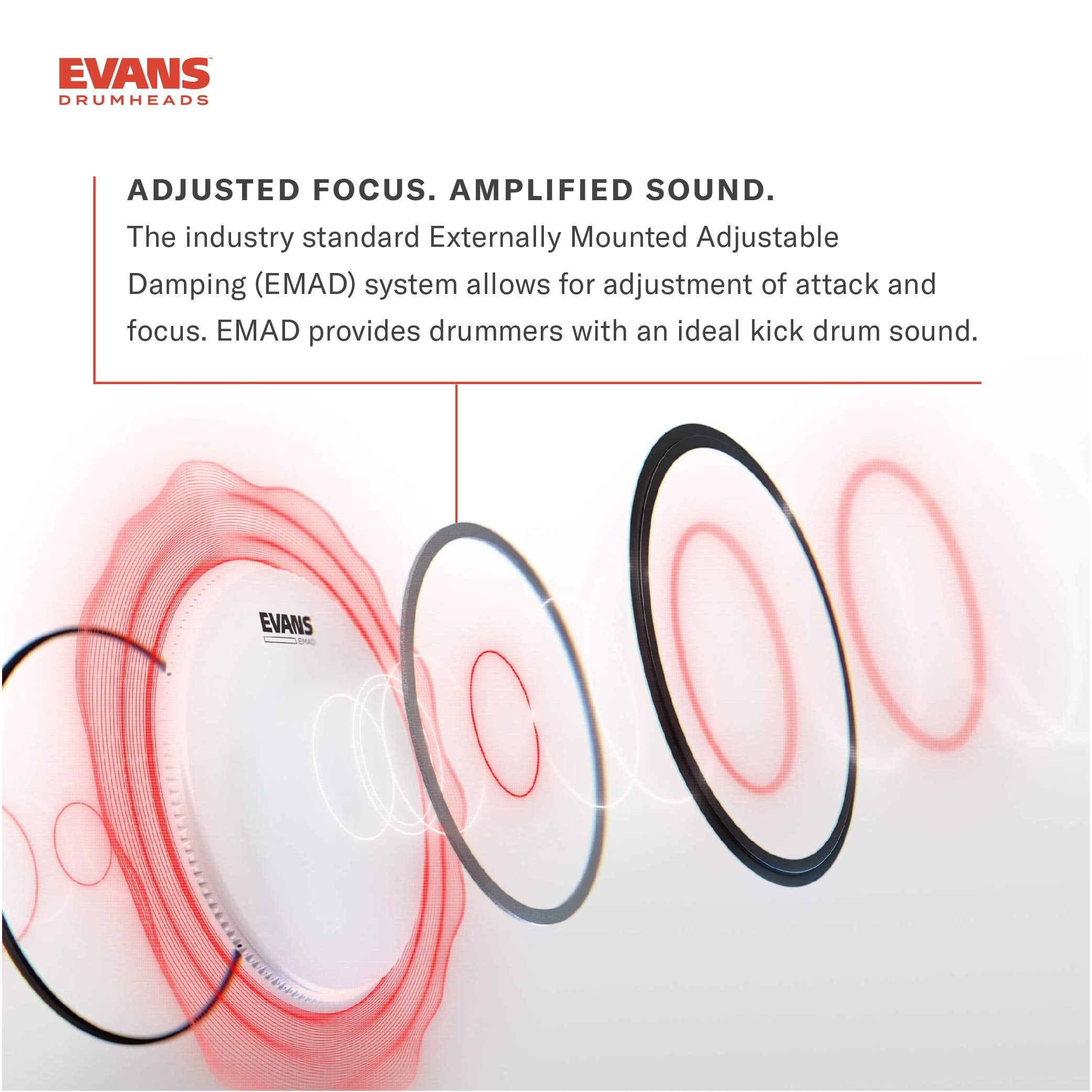 Evans Emad2 Clear Bass Drum Head, 20      Externally Mounted Adjustable Damping System Allows Player To Adjust Attack And Focus