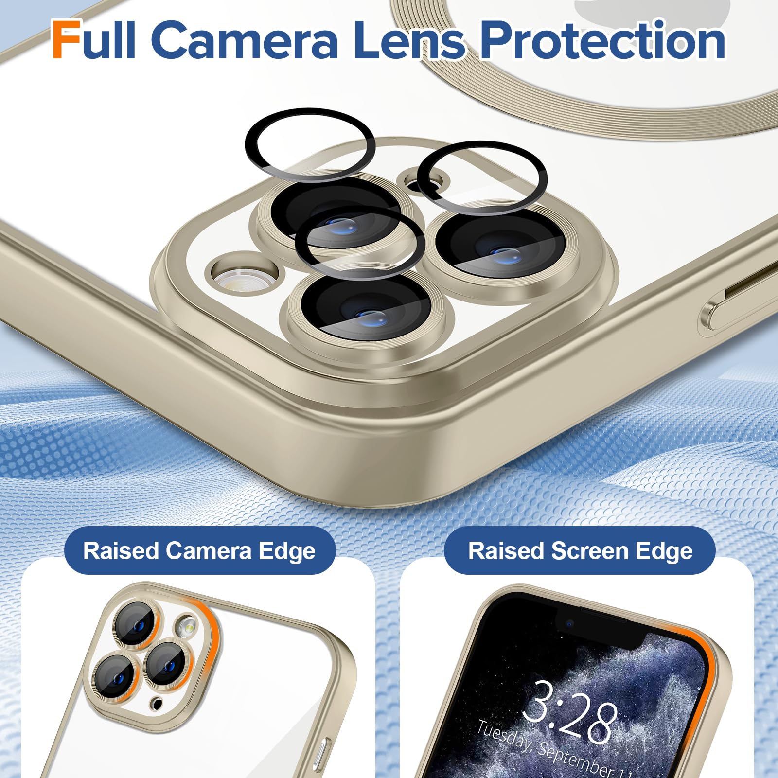 Hython Magnetic Clear Case For Iphone 11 Pro Case With Camera Lens Protector [Compatible With Magsafe] Luxury Plating Edge Slim