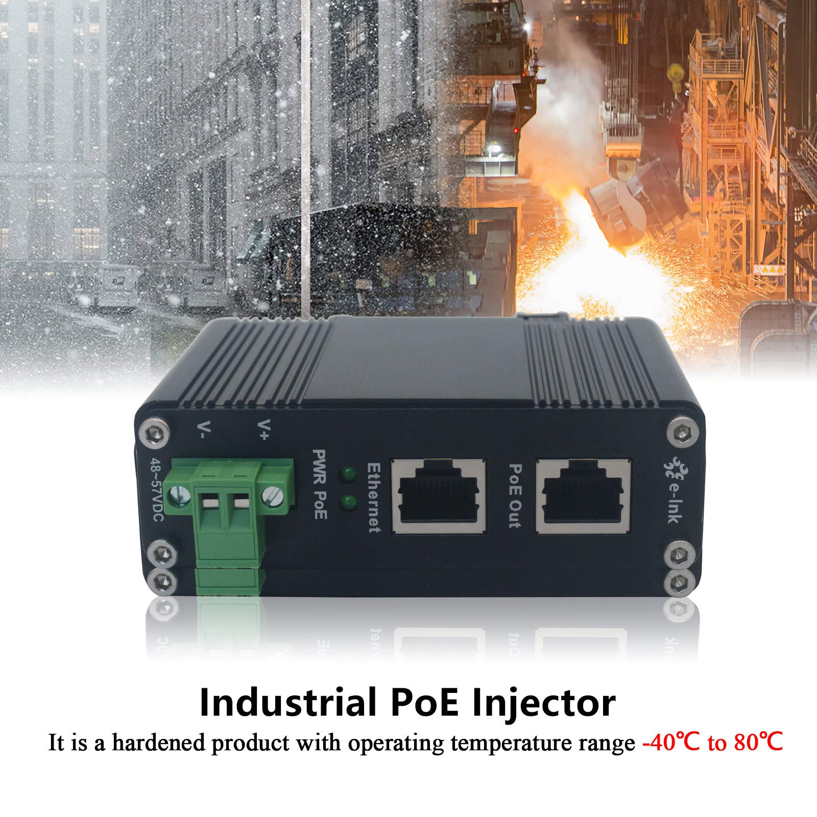 E Link Industrial Gigabit Poe++ Injector 48V Dc Poe++ 95W Up To 100 Meters Output Din Rail Mount Hardened High Power Poe Adapter