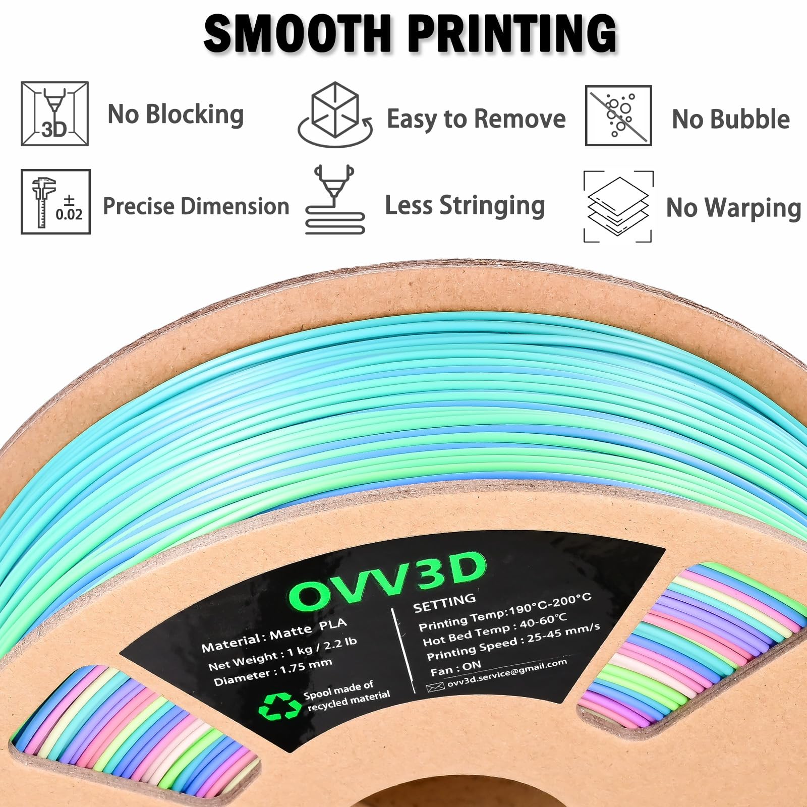 Ovv3D Rainbow Pla Filament 1.75Mm, Rainbow Pla 3D Printer Filament Multicolor Color Changing Rainbow Pla Filament With Matte Blu