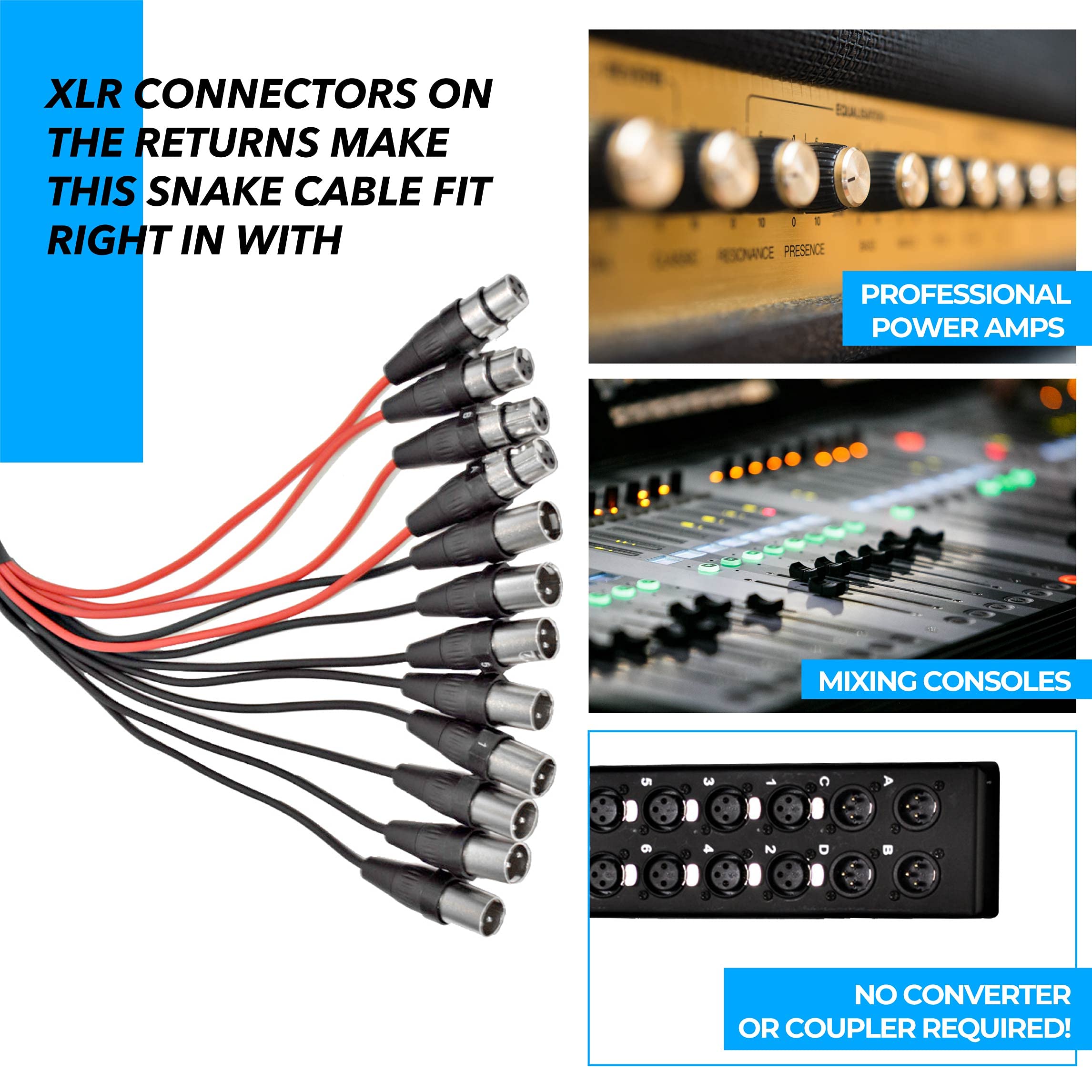 Seismic Audio Speakers 8 Channel Low Profile Xlr Send Sub Snake Cable, Xlr Splitter Cable, 50 Feet
