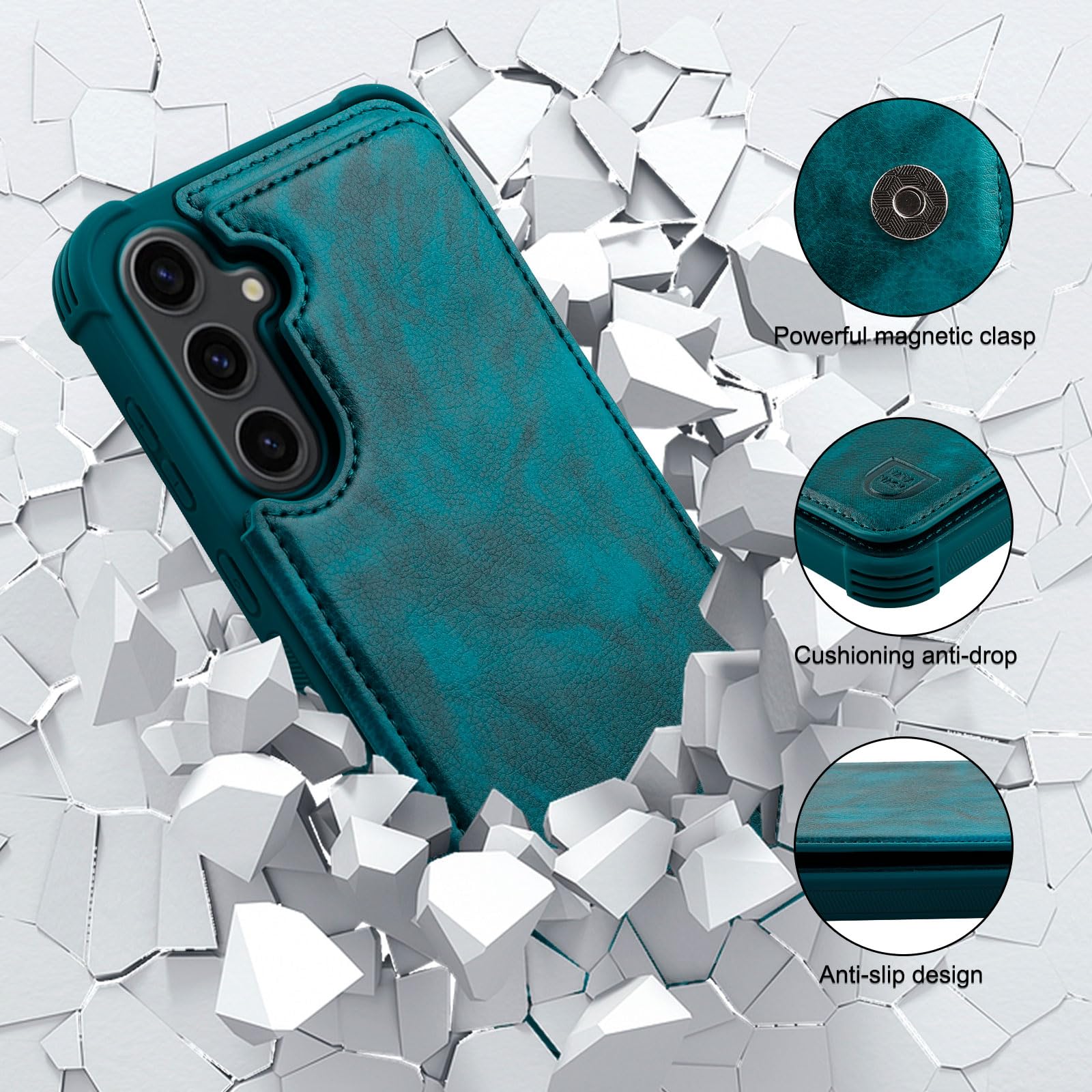 Vanavagy Wallet Case Compatible For Samsung Galaxy S23 Fe,Rfid Block Leather Flip Folio Phone Fits Magnetic Car Mount With Credi