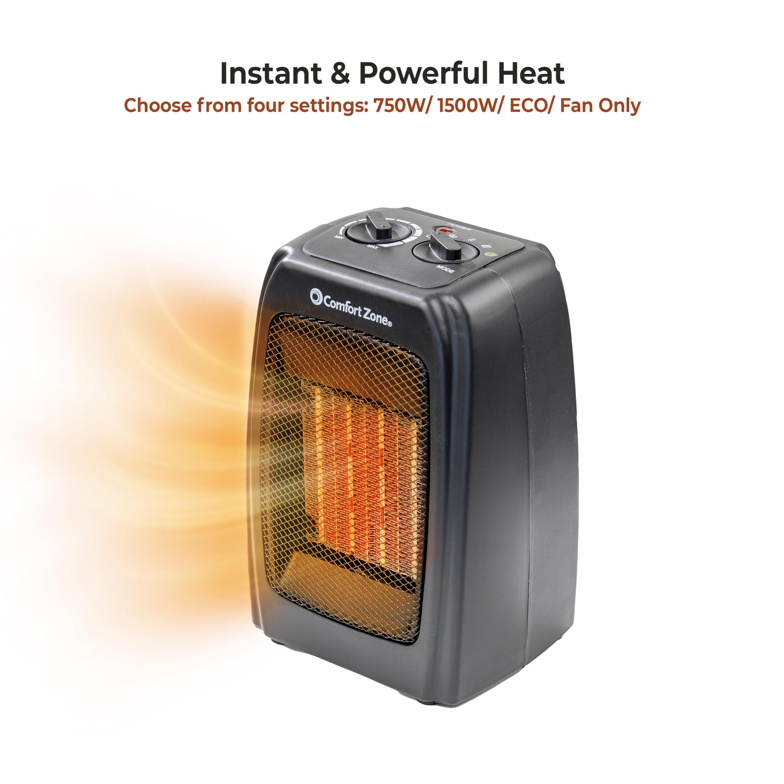 Comfort Zone Cz442E Personal Energy Save Ceramic Heater   1500W Portable With Adjustable Thermostat, Tip Over Switch & Overheat