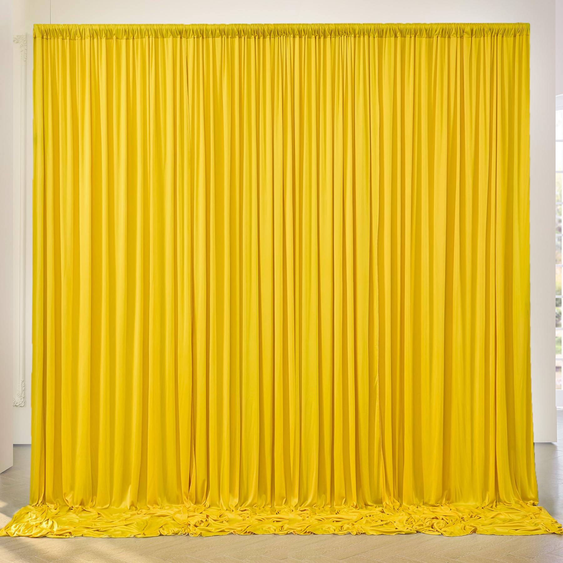 10X8Ft Wrinkle Free Yellow Backdrop Curtain Panels, Thick Polyester Lemon Yellow Backdrop Drapes For Wedding Birthday Party Back