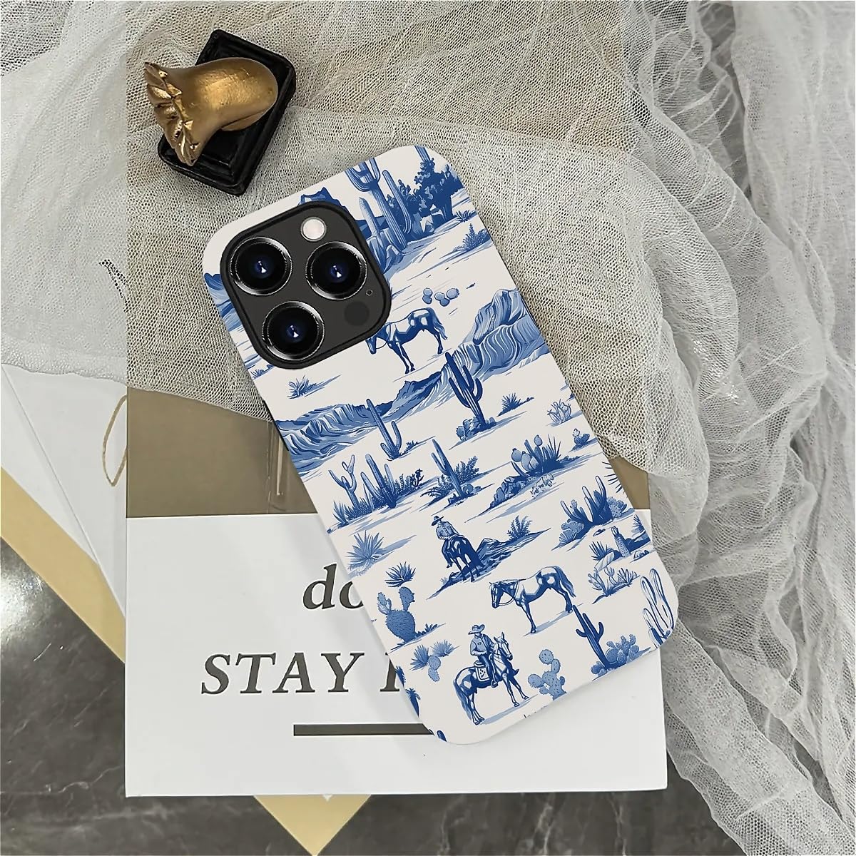 Fkbrcl4U For Iphone 14 Pro Max Case, Hybrid 2-Layer Silicone Protective Matte Case For Girl Women Western Cowboy Horse Cow Deser