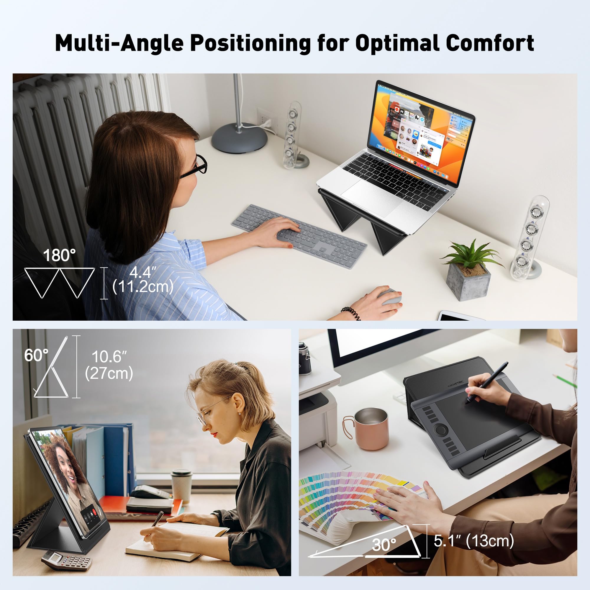 AboveTEK Portable Tablet Stand, 2 in 1 Foldable iPad Stand & Laptop Holder for Desk, Adjustable Travel Stand for 14'~17' MacBook Air/Pro/Tablets/Kindle, Ultra Sleek PU Leather Computer Riser