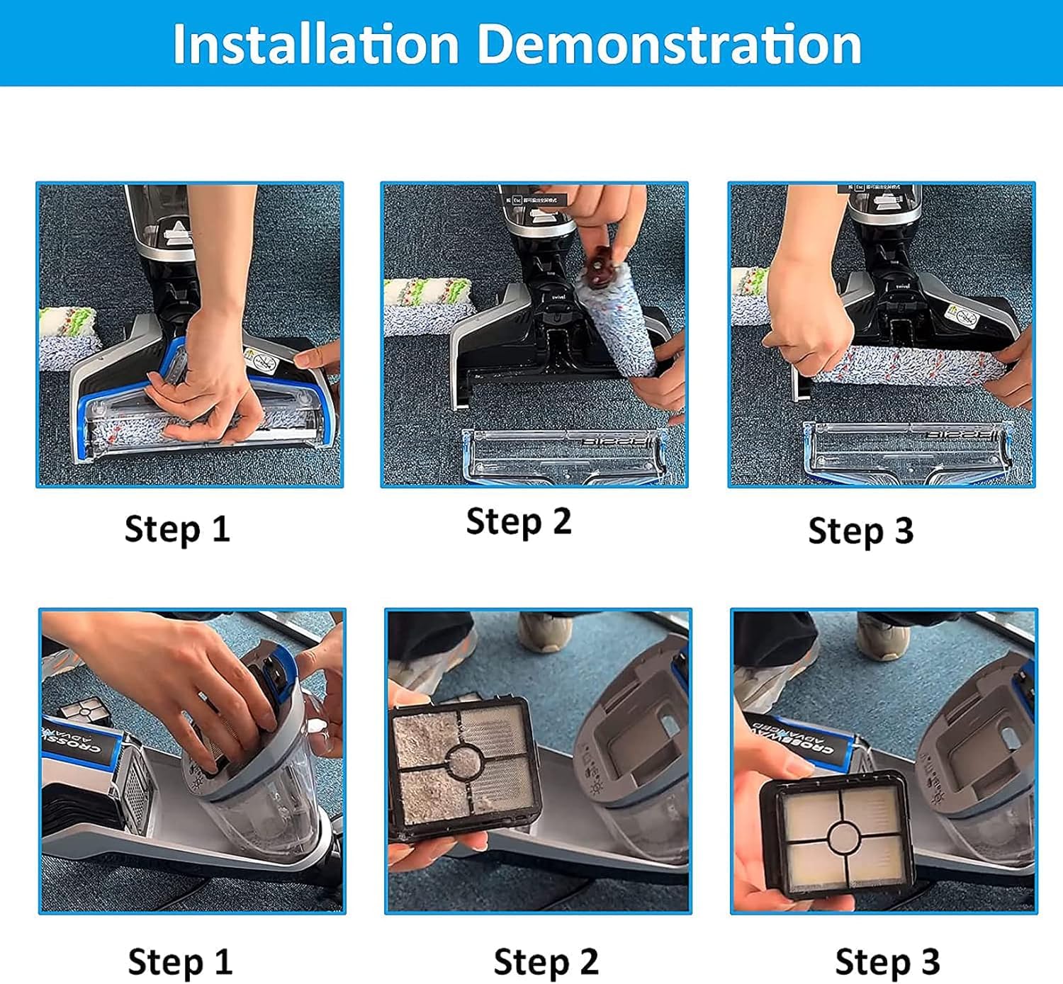 Tablenco For Bissell Crosswave Vacuum Cleaner Replacement Parts 4 Pack 1868 Bissell Crosswave Multi Surface Brush Rolls Tangle F