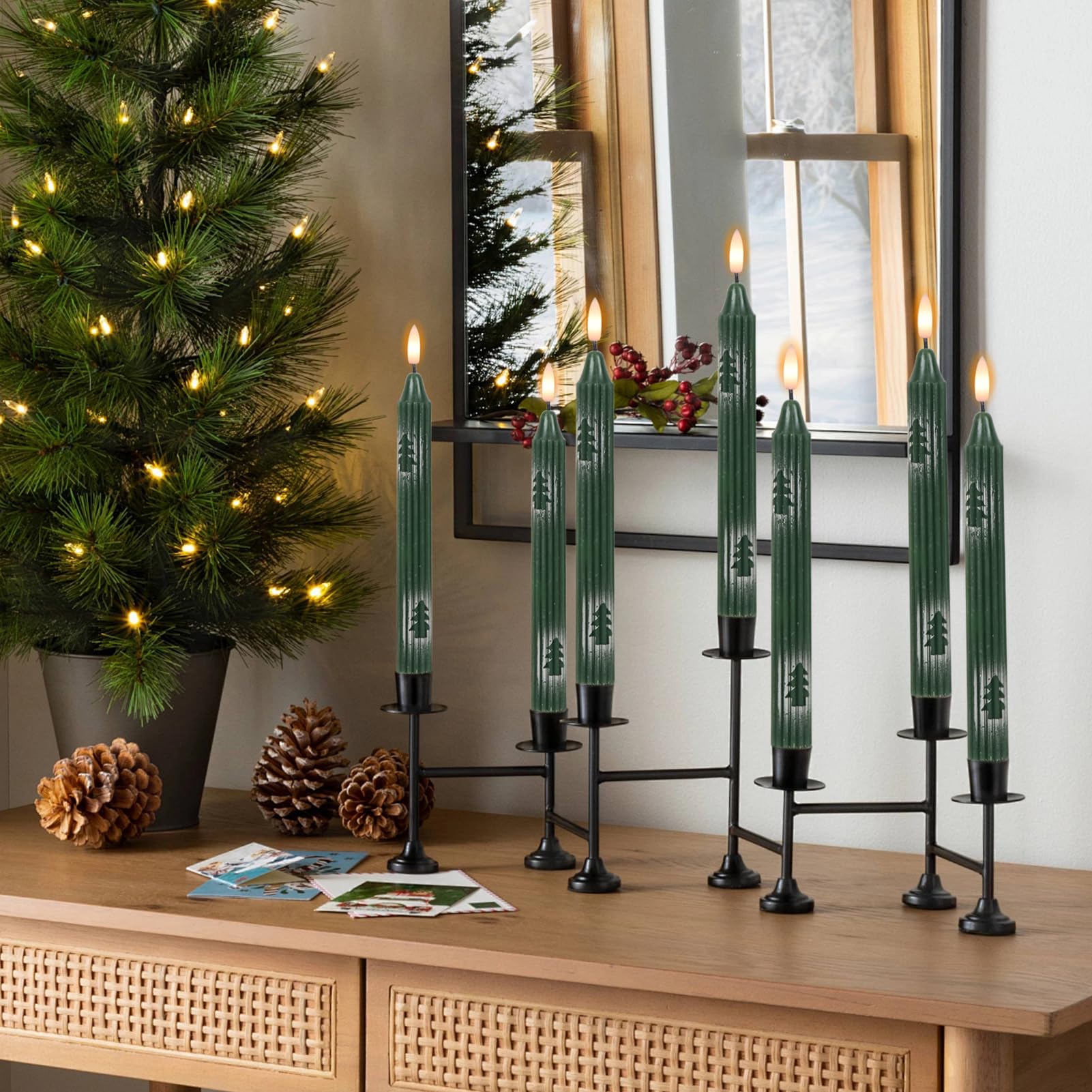 Wondise Christmas Flameless Taper Candles With Remote And Timer, Battery Operated 3D Wick Real Wax Led Candles With Painted Chri