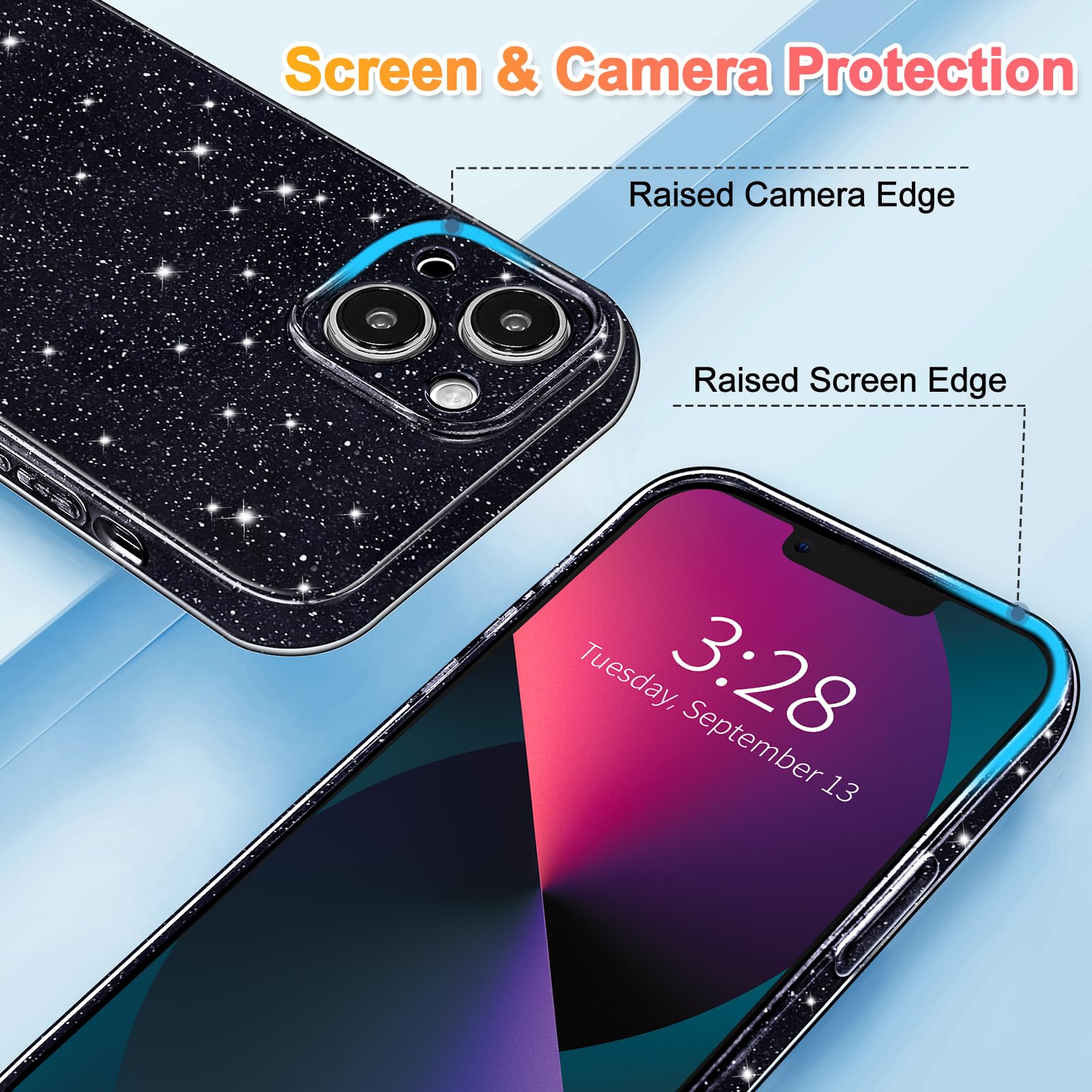 Hython Case For Iphone 13 Mini Case Glitter Cute Sparkly Shiny Bling Sparkle Phone Cases 5.4'', Thin Slim Fit Soft Tpu Bumper Sh