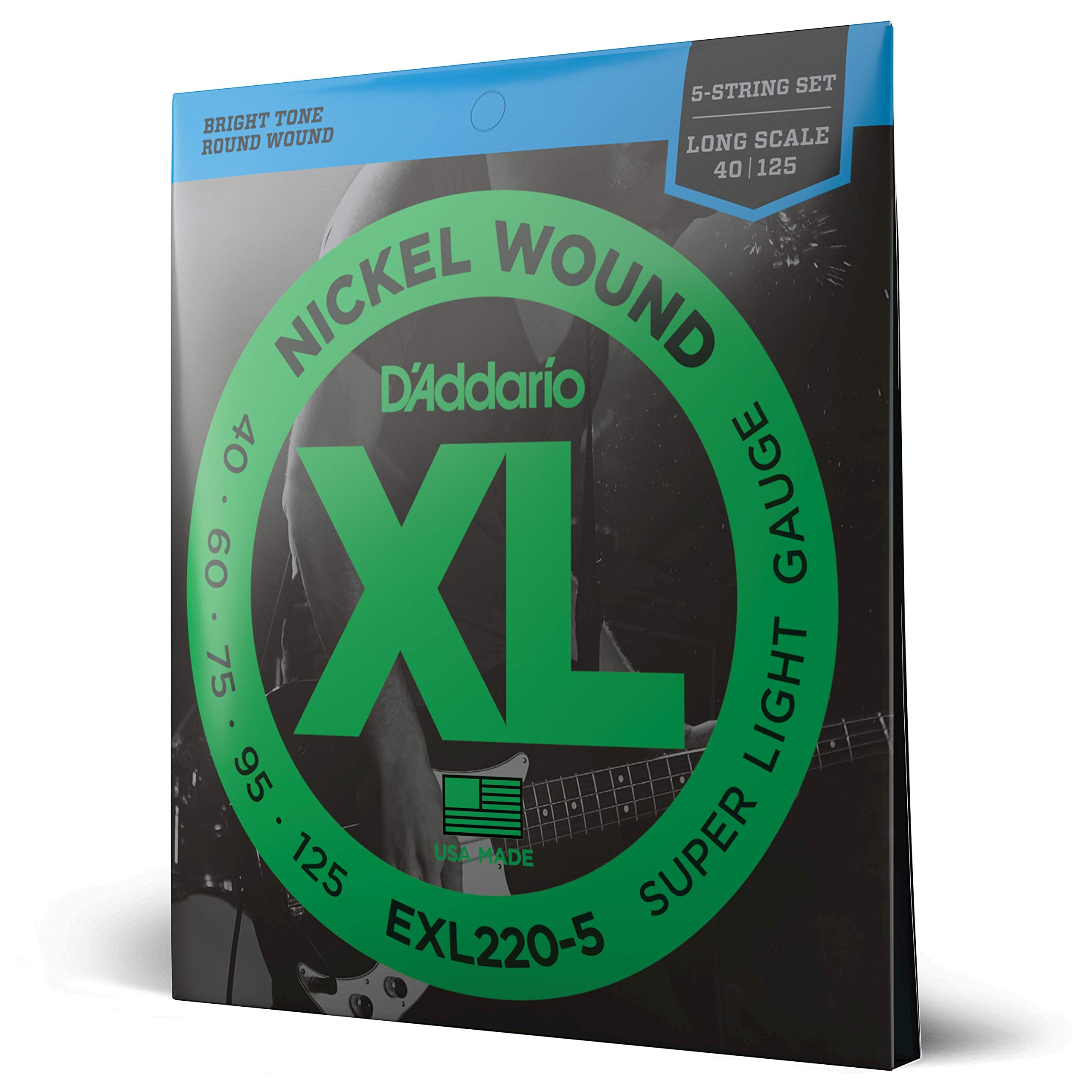 D'Addario Bass Guitar Strings   Xl Nickel Bass Strings   Exl220 5   Perfect Intonation, Consistent Feel, Powerful Durability   F