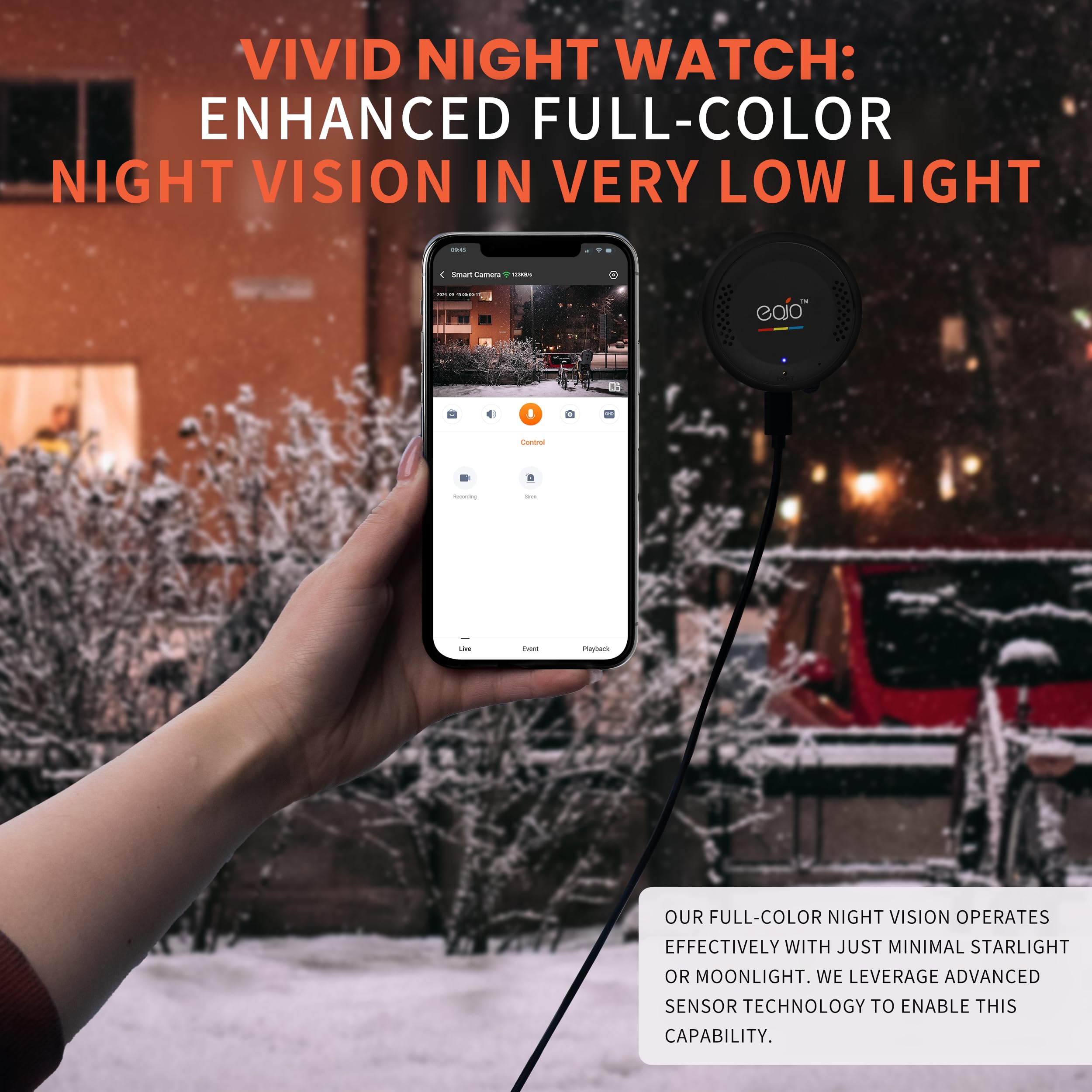 Eojo Starlight Window Camera   2.4Ghz & 5Ghz Wifi Camera Indoor With Person & Motion Detection, 2K Home Camera With 24/7 Recordi