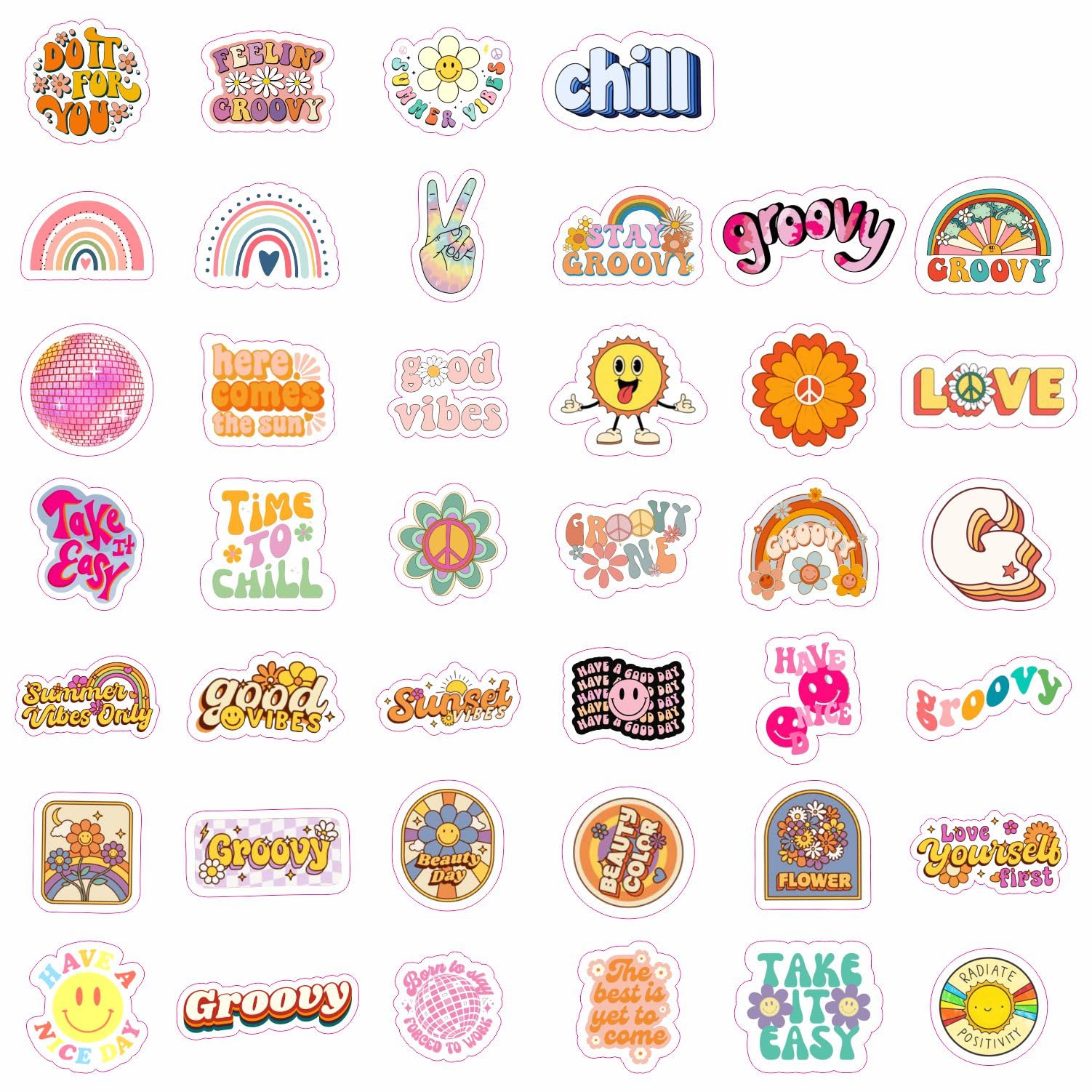 Hippie Stickers, Groovy Stickers For Water Bottle And Laptop   Hippie Party Favors & Decorations, Peace And Love Stickers