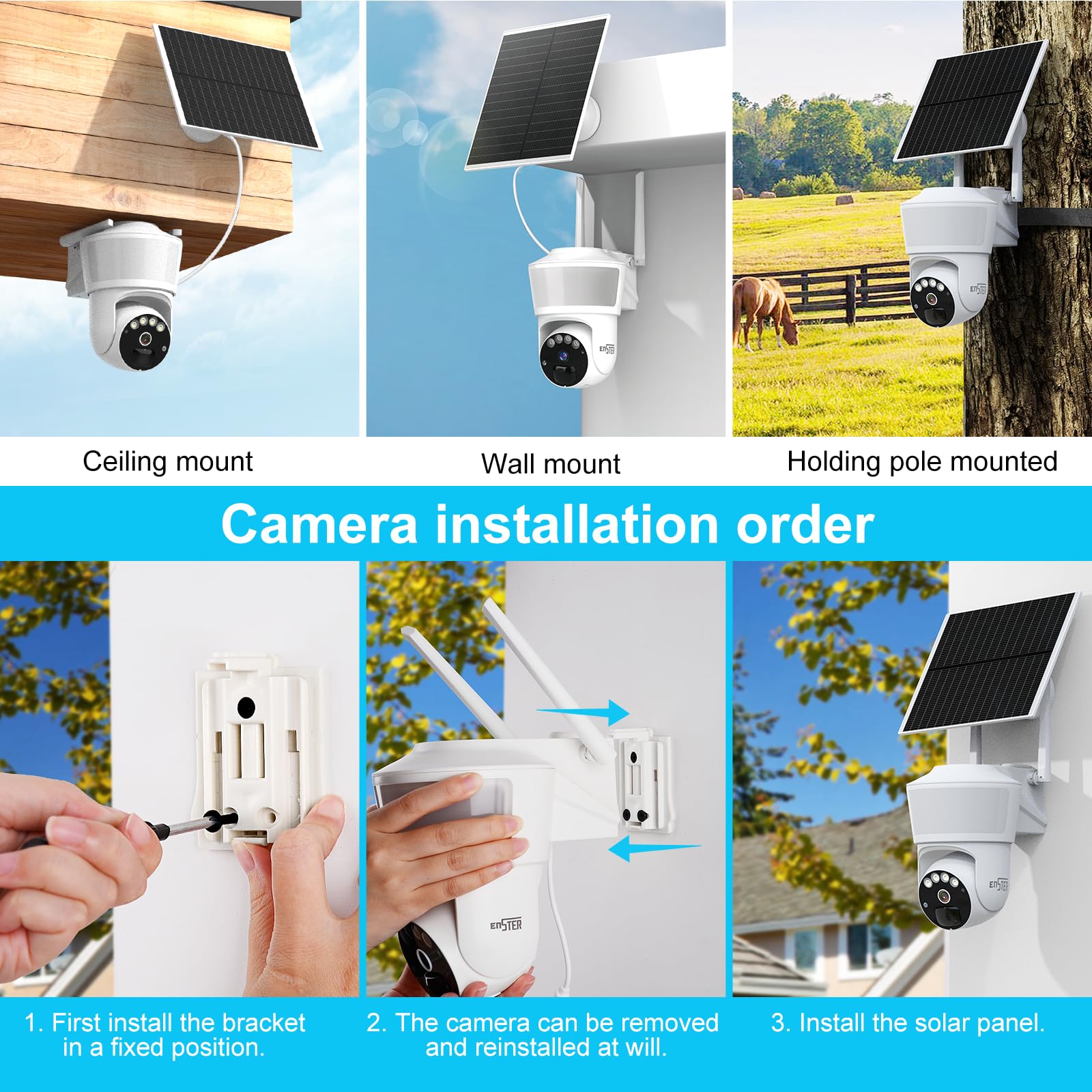 Enster 4G Lte Cellular Security Camera Outdoor Wireless, 2K Solar No Wifi Security Camera With Floodlight, Spotlights, Pir Motio