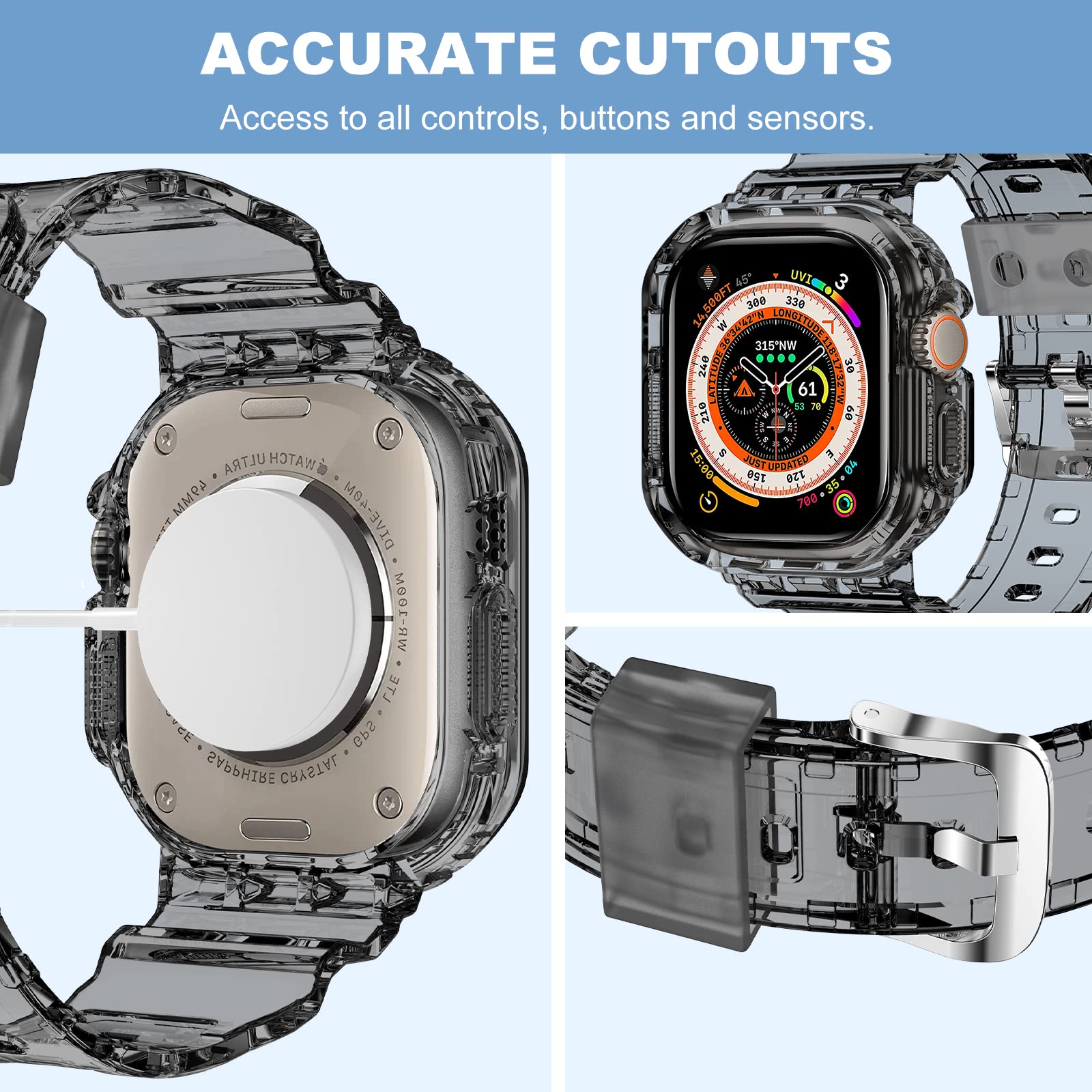 Xyf Compatible For Crystal Clear Apple Watch Ultra 2 Bands, 49Mm Bumper Case Men Women Jelly Case Band For Iwatch Ultra 2/1 Seri