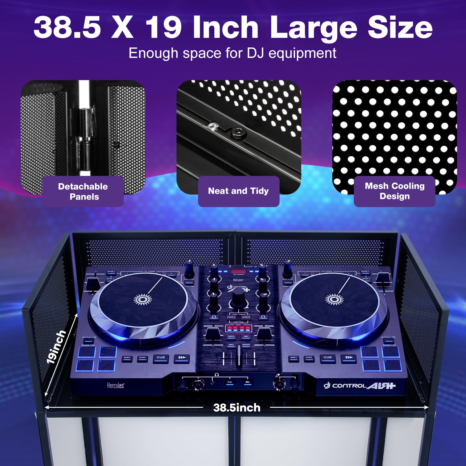 Portable Dj Booth Facade Stand | Foldable Dj Table With 38.5X19 Surface & Cable Hole | Includes Black/White Scrims & Carry Bag F