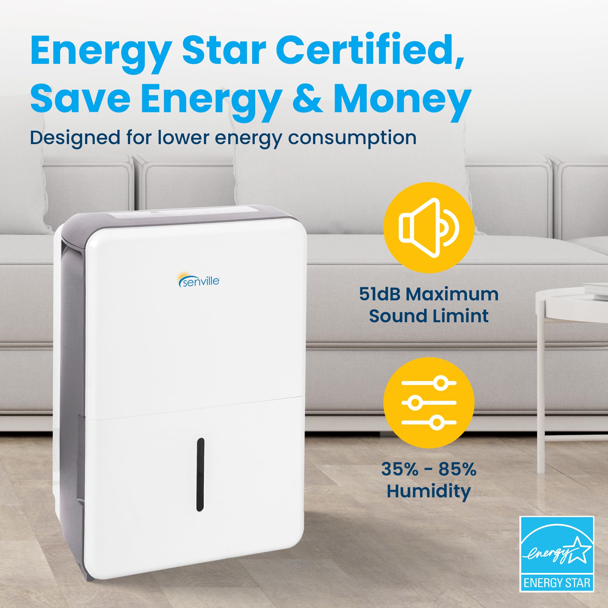 Senville 20 Pint Dehumidifier, Energy Star Certified, Washable Filter, Ideal For Basements, Bedroom, Living Space, Energy Star,