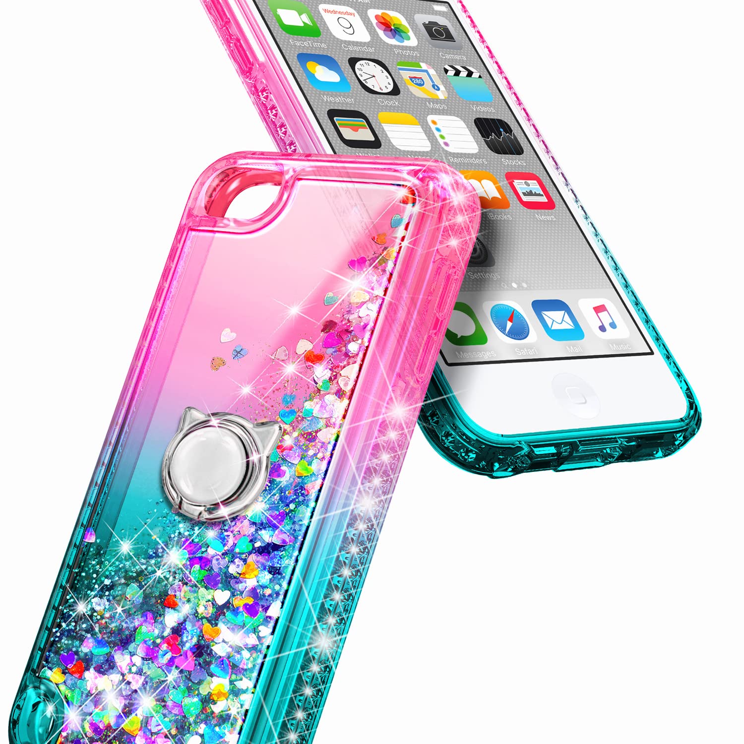 Ngb Ipod Touch 7 Case, Ipod Touch 6/5 Case With Hd Screen Protector And Ring Holder For Girls Women Kids, Glitter Liquid Soft Tp