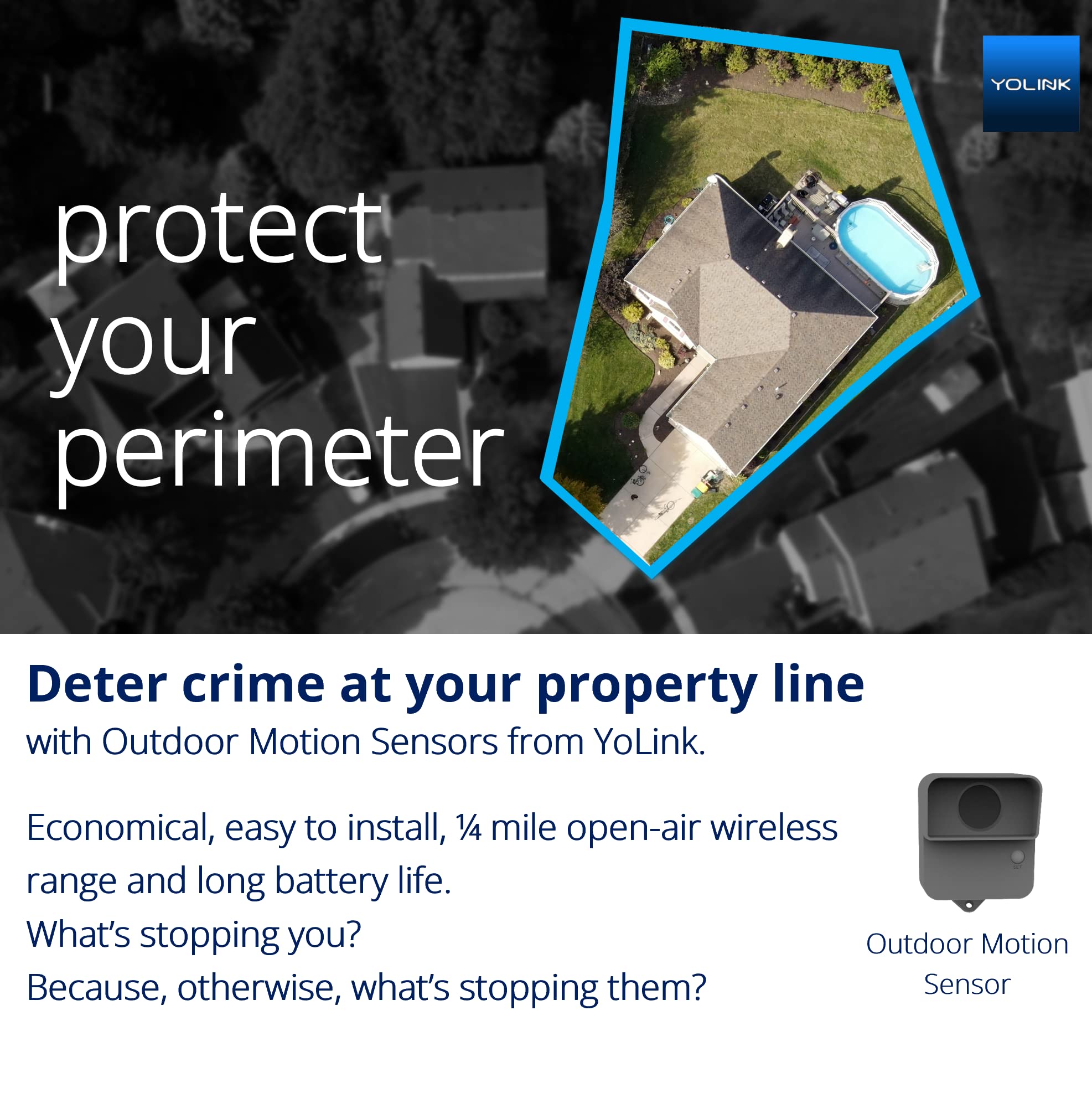 Yolink Lora Smart Outdoor Motion Detector Sensor, Driveway Alert, Property Invasion/Tresspassing Detector, 1/4 Mile Open Air Ran