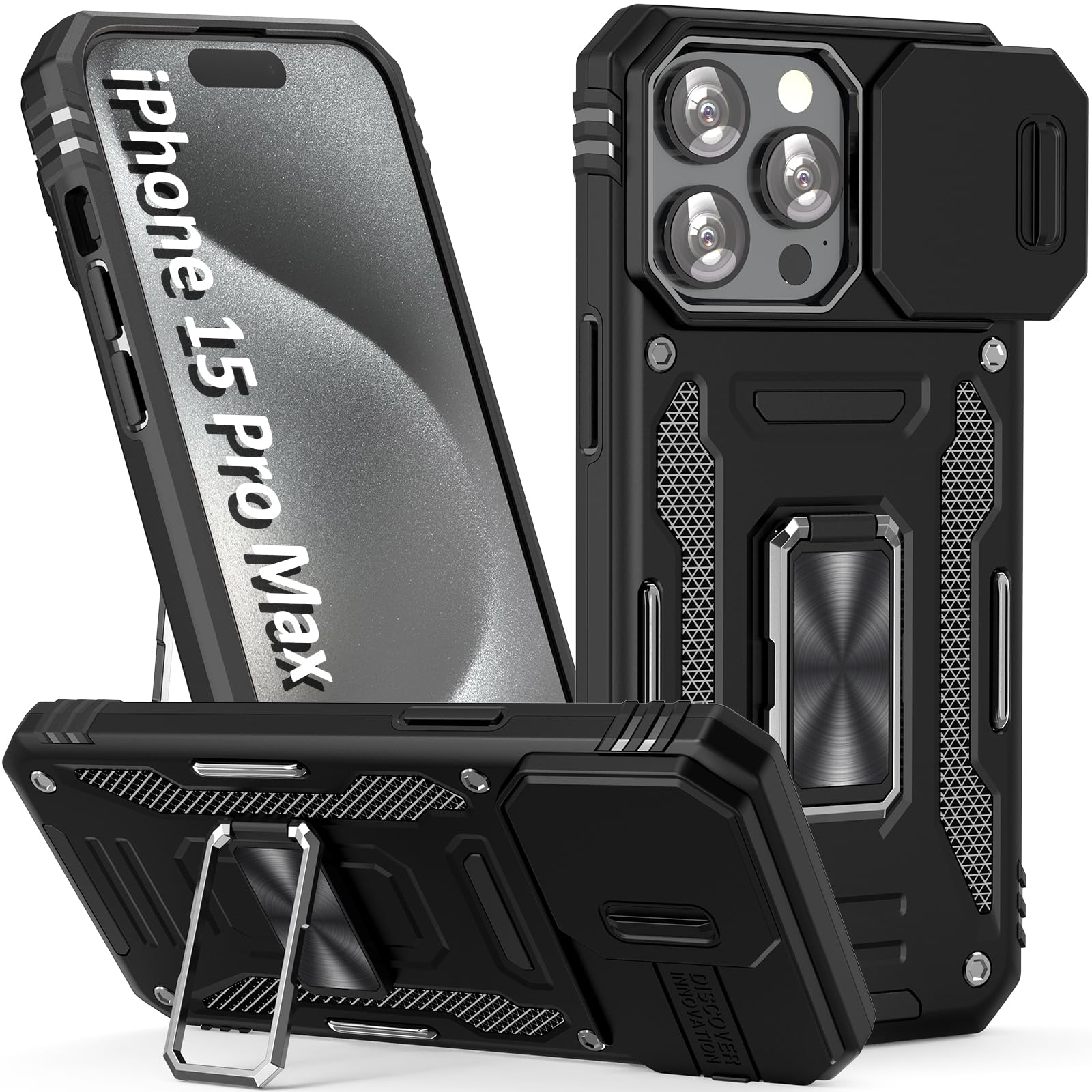 Sefing Case For I Phone 15 Pro Max Phone Case 15 Pro Max Case With Camera Cover, With Ring Holder Kickstand, With Magnet Car Mou