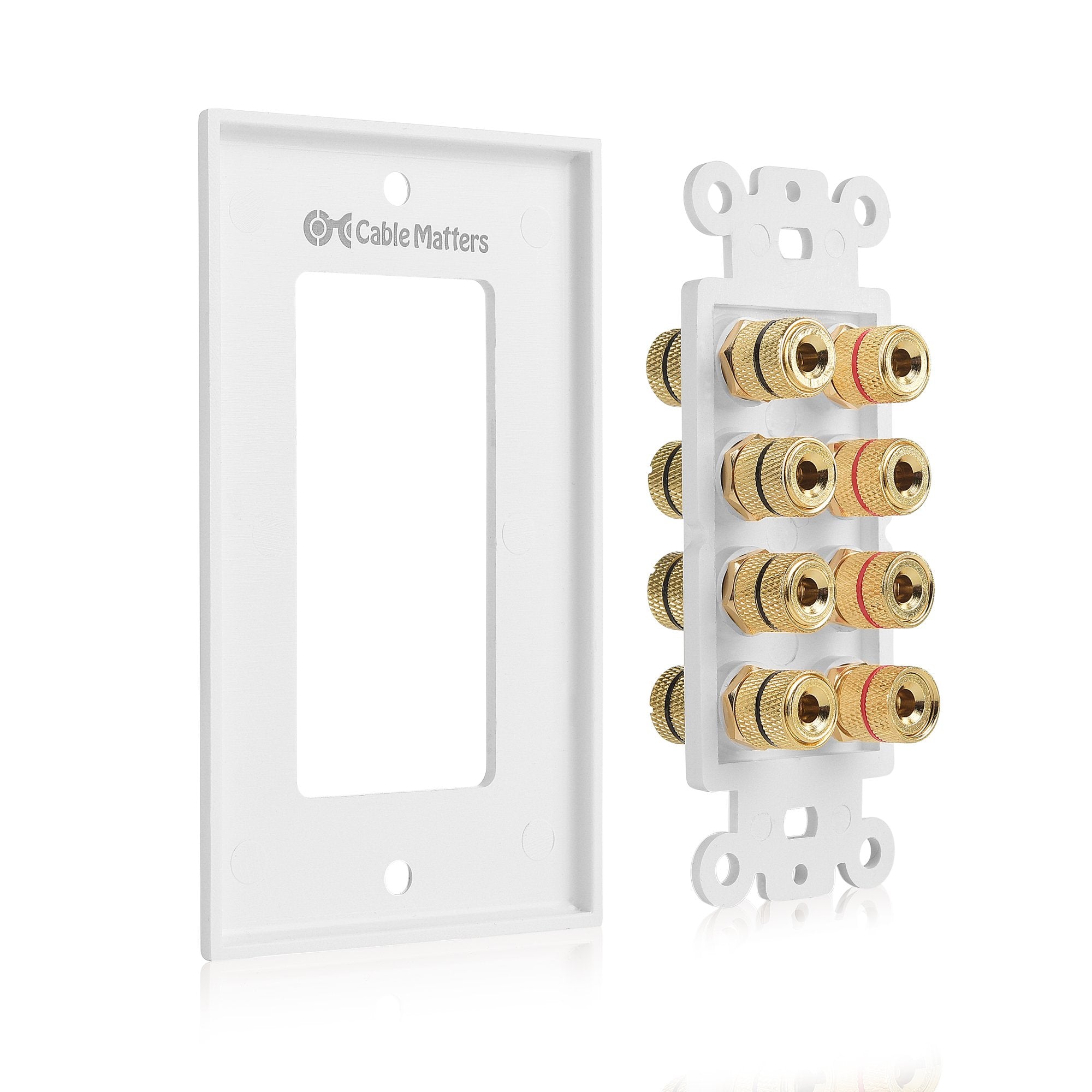 Cable Matters Speaker Wire Wall Plate (Speaker Wall Plate, Banana Plug Wall Plate) For 4 Speakers In White