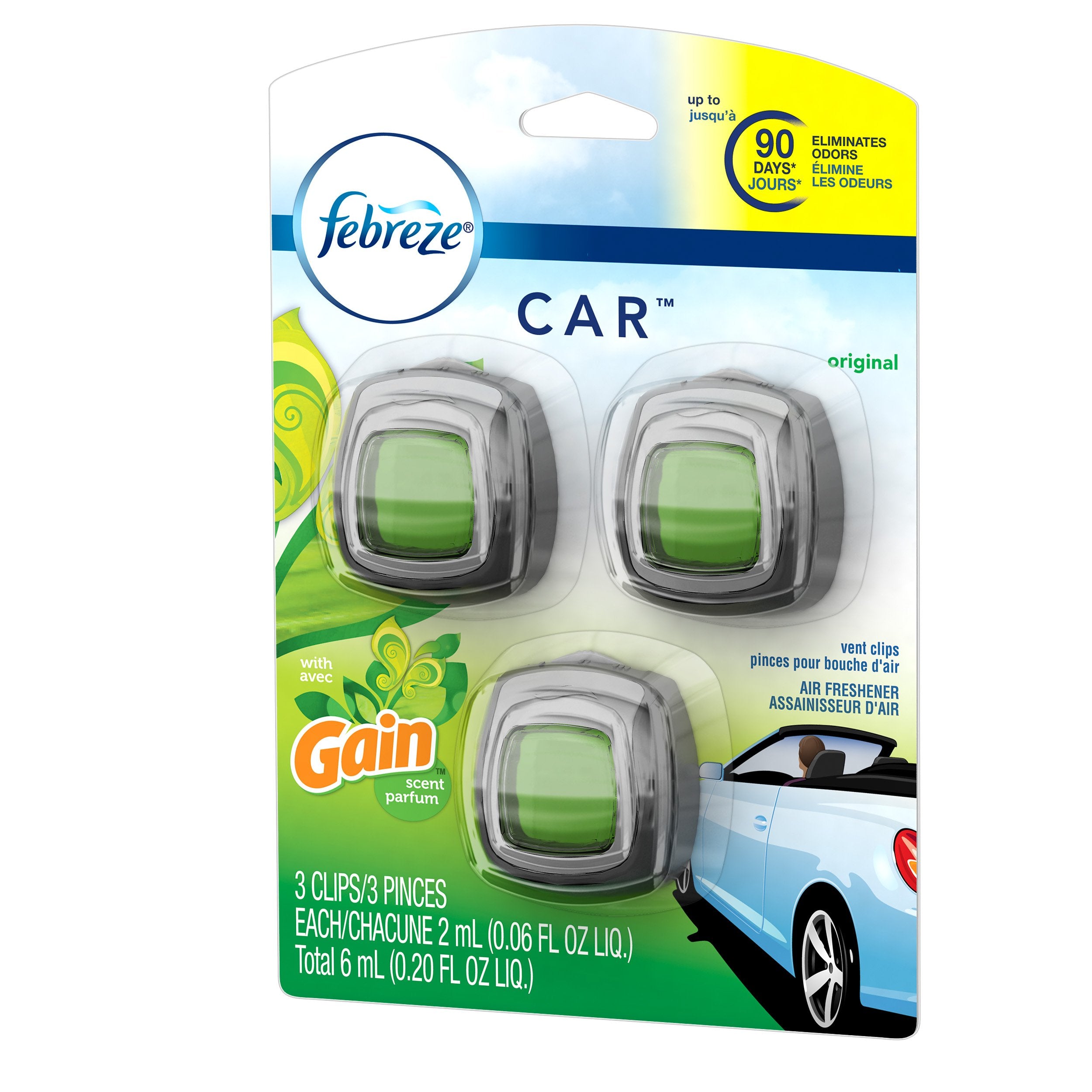 Febreze Car Vent Clip Air Freshener, Gain Original, 0.037 Pound