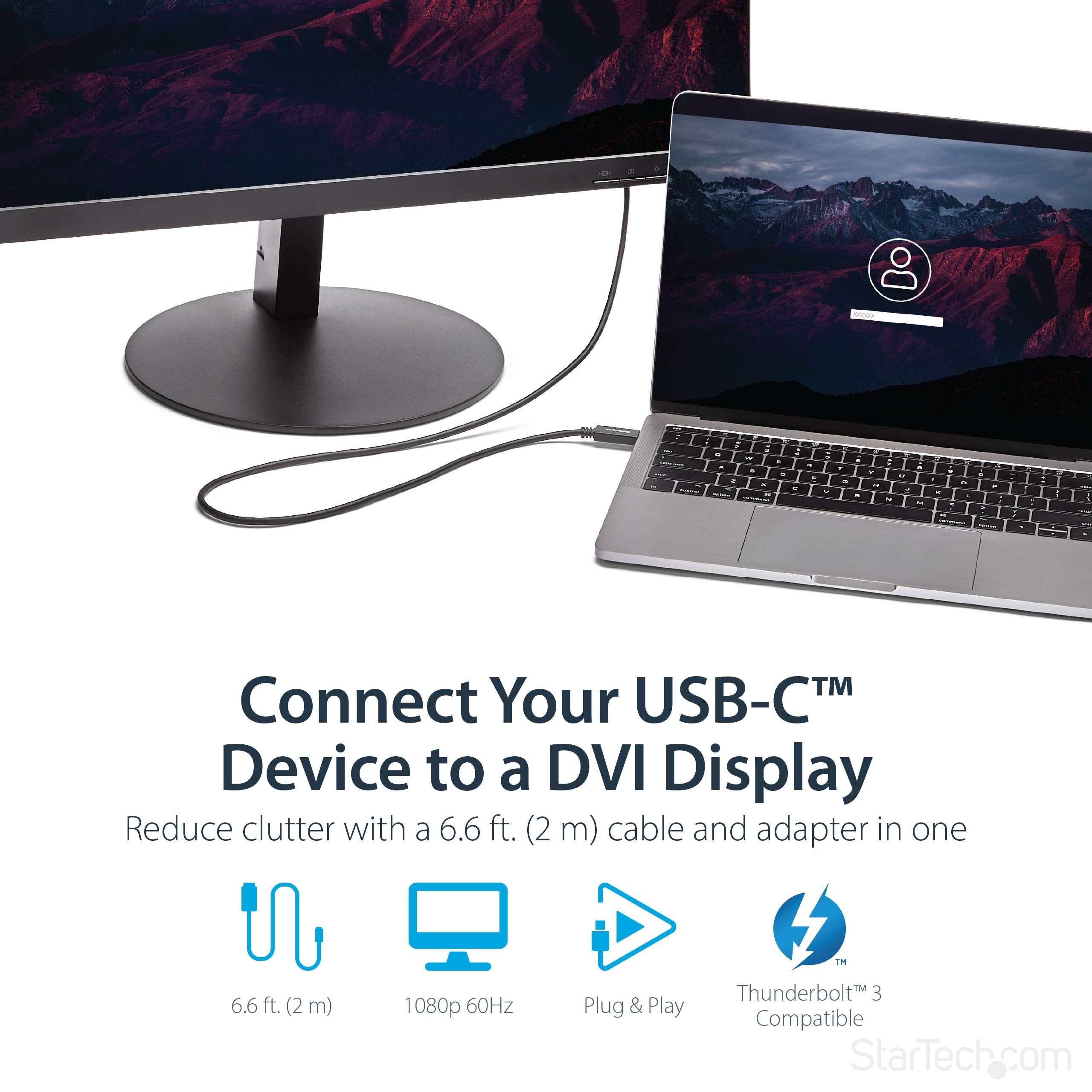 Startech.Com Usb C To Dvi Cable   6 Ft / 2M   1080P   1920X1200   Usb C Dvi Monitor Cable   Usb C Cable   Computer Monitor Cable