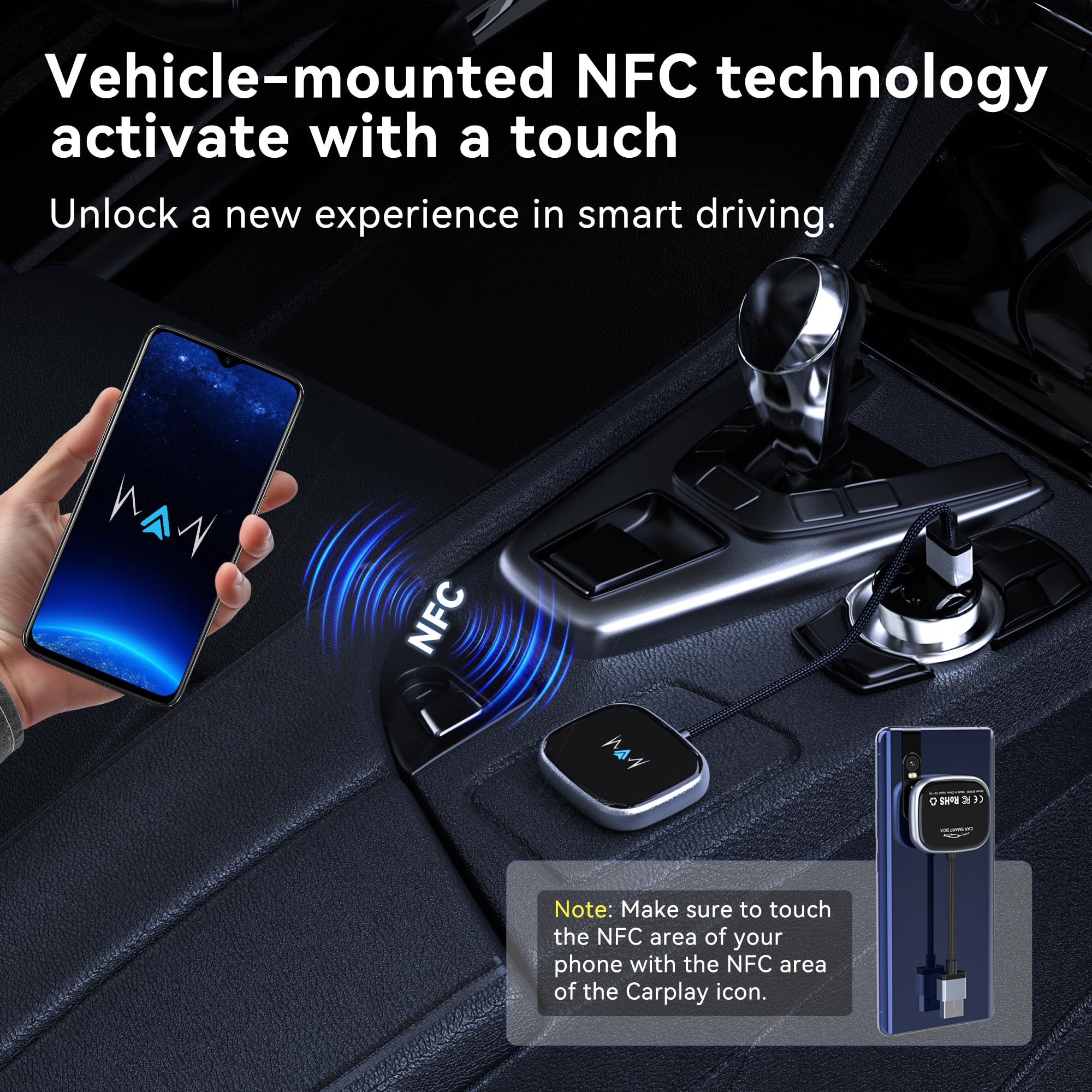 Vnilrgle Android Auto Wireless Adapter, Wireless Carplay Adapter, Latest Nfc Touchscreen Connectivity, Plug And Play For Android