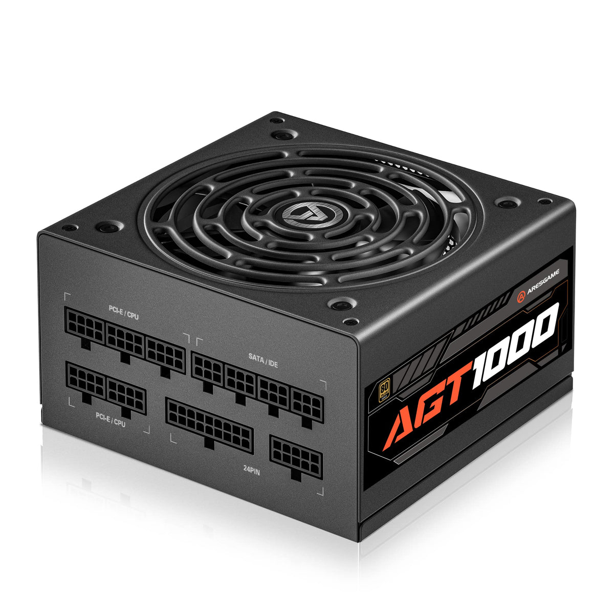 Aresgame Agt Series Atx 3.0 & Pcie 5.0 1000W Power Supply, 80+ Gold Certified, Fully Modular, Fdb Fan, Compact 140Mm Size, 10 Ye