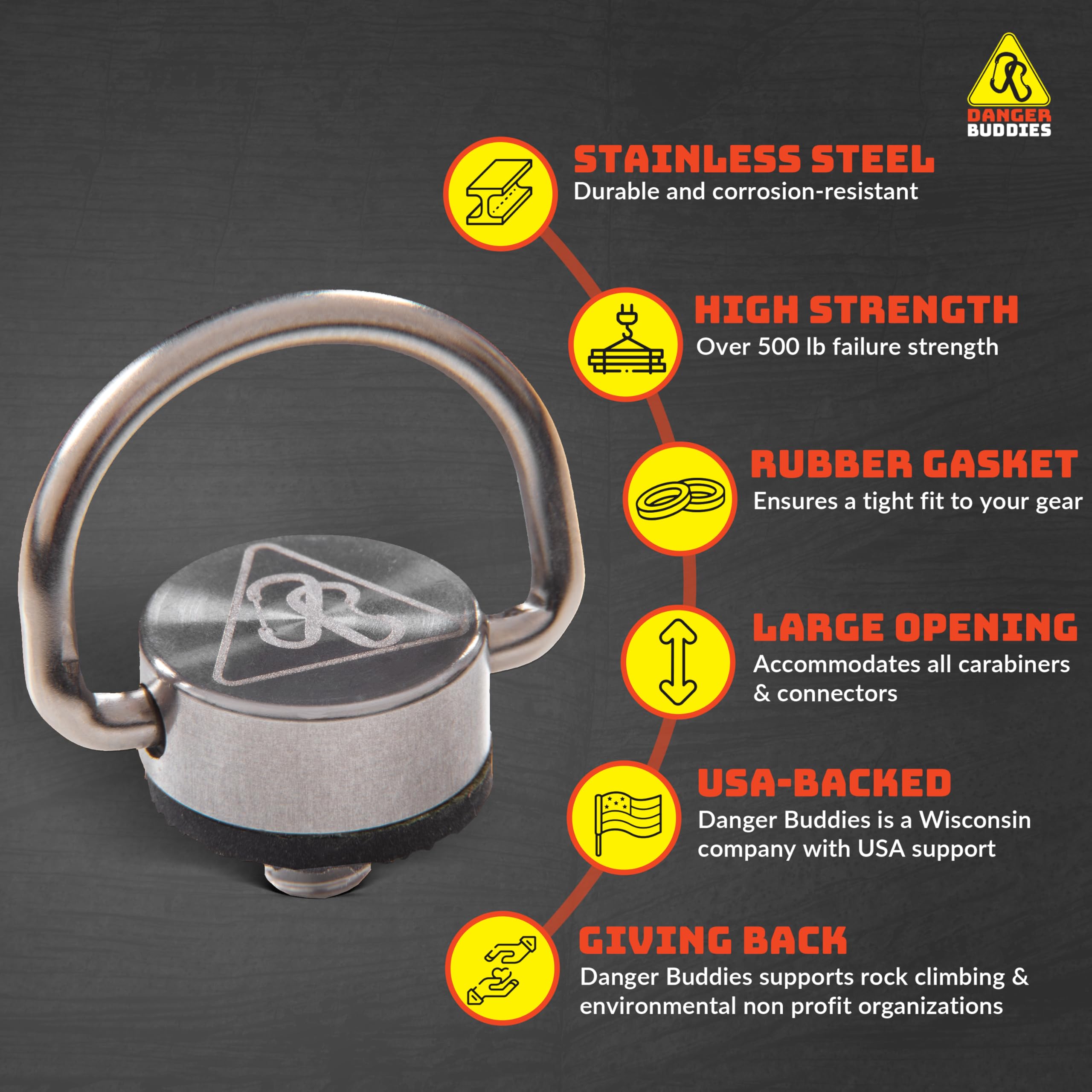 Danger Buddies Xl Camera Carabiner Clip D-Ring - Easily Attach A Camera Strap Or Carabiner To Your Camera With This 1/4-20 Tripo