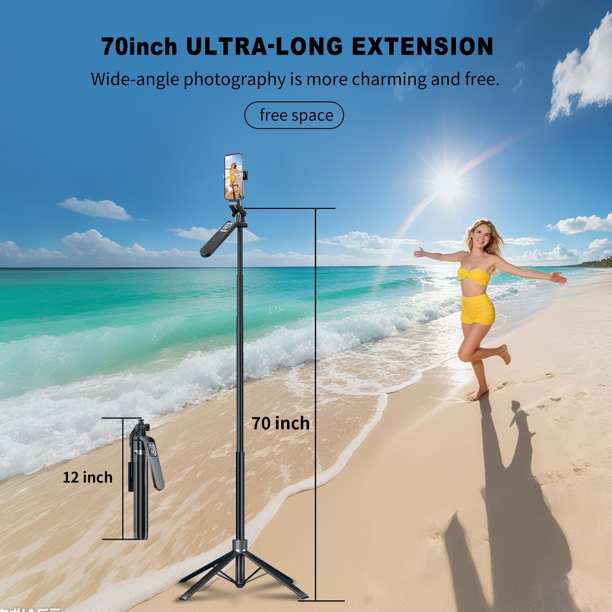 70 Tripod For Phone, Portable All In One Extendable Cell Phone Tripod Stand, Tall Travel Tripods For Recording Video Selfies Pho