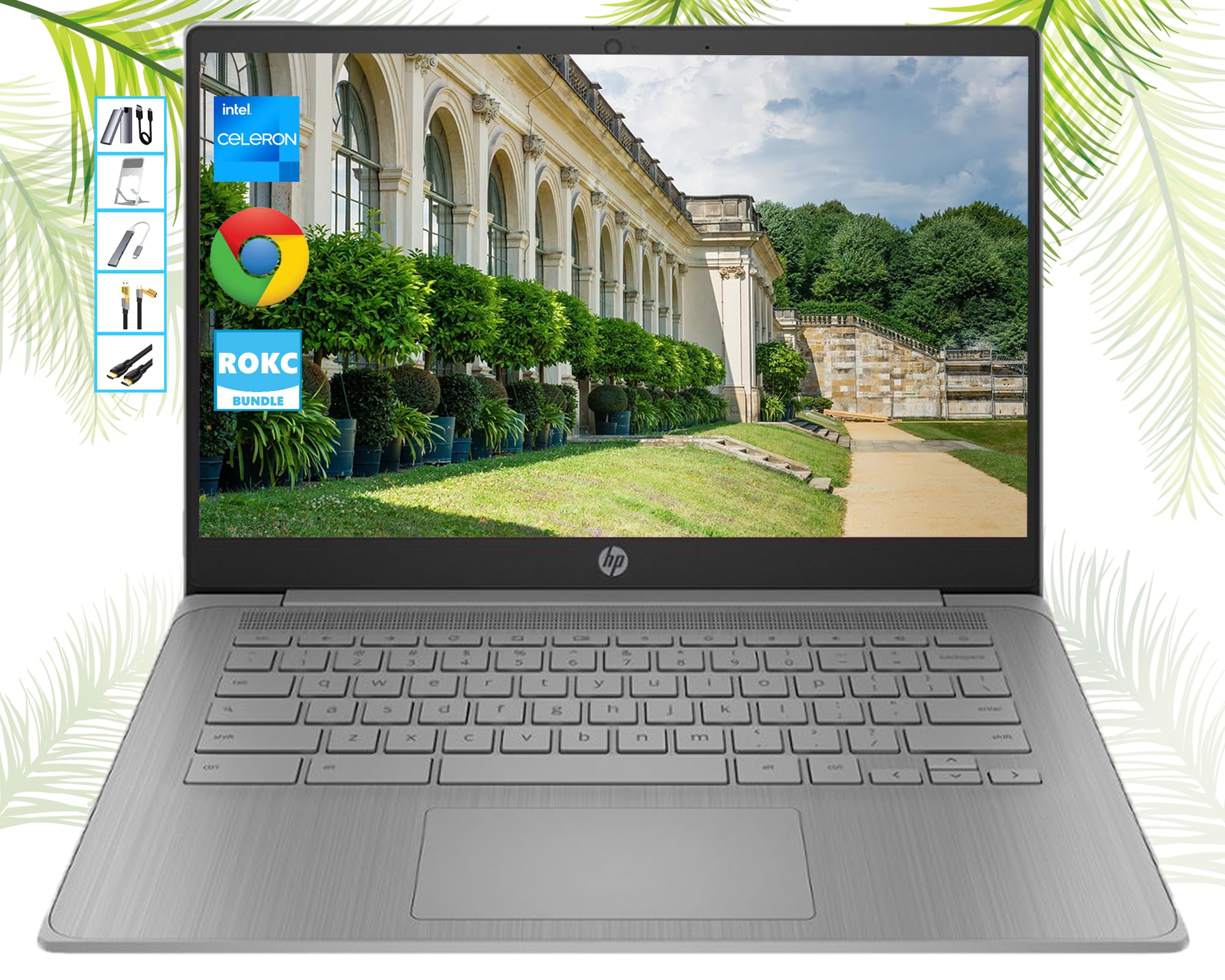 HP Chromebook with Gemini-AI Chrome OS | 14 HD Display Computer | 4GB RAM | 64GB eMMC & 128GB Portable SSD| Intel Celeron CPU| L